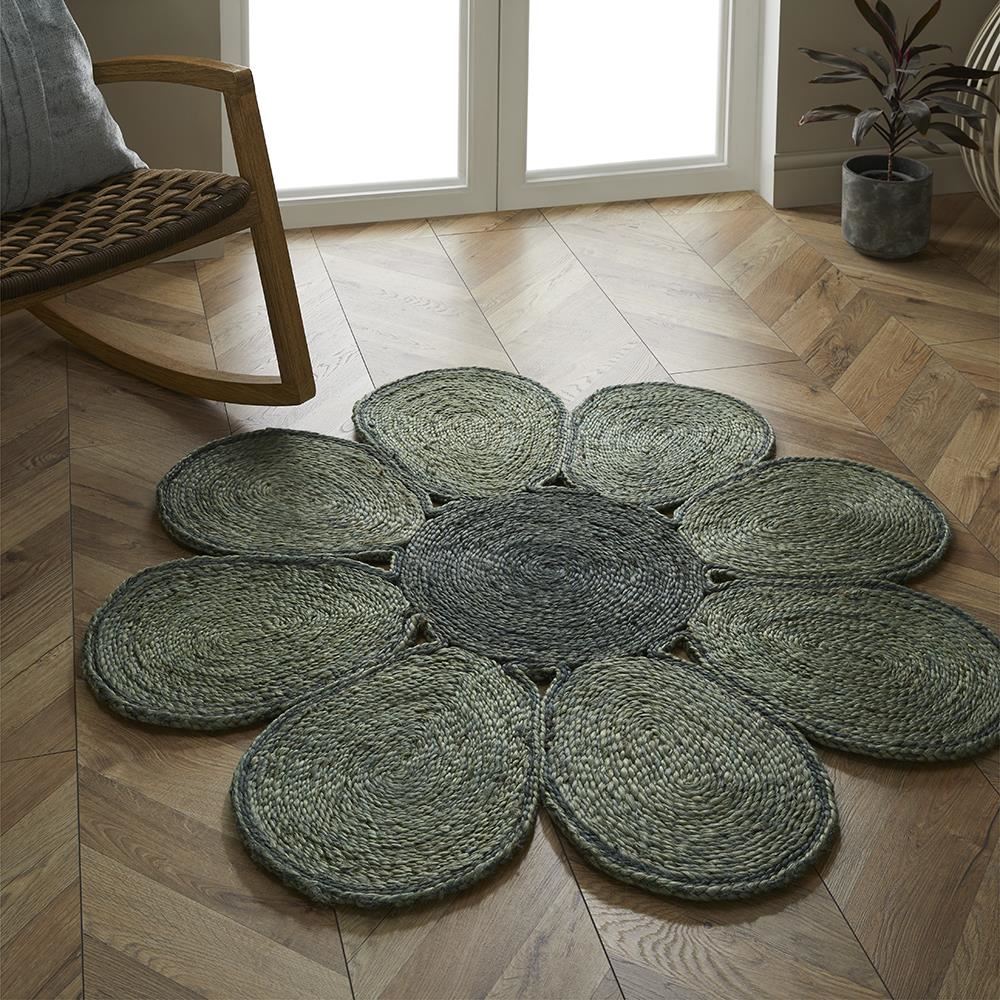Spinningfields Single Flower Jute 120D Green Rug