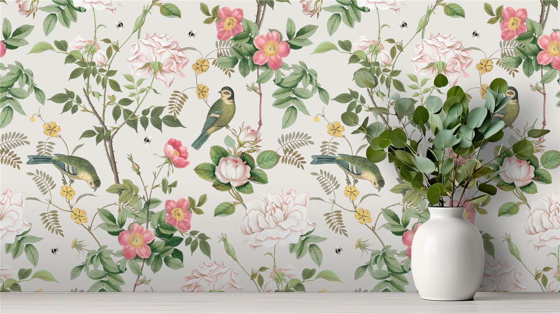 RHS Birdsong & Blooms Cream Wallpaper