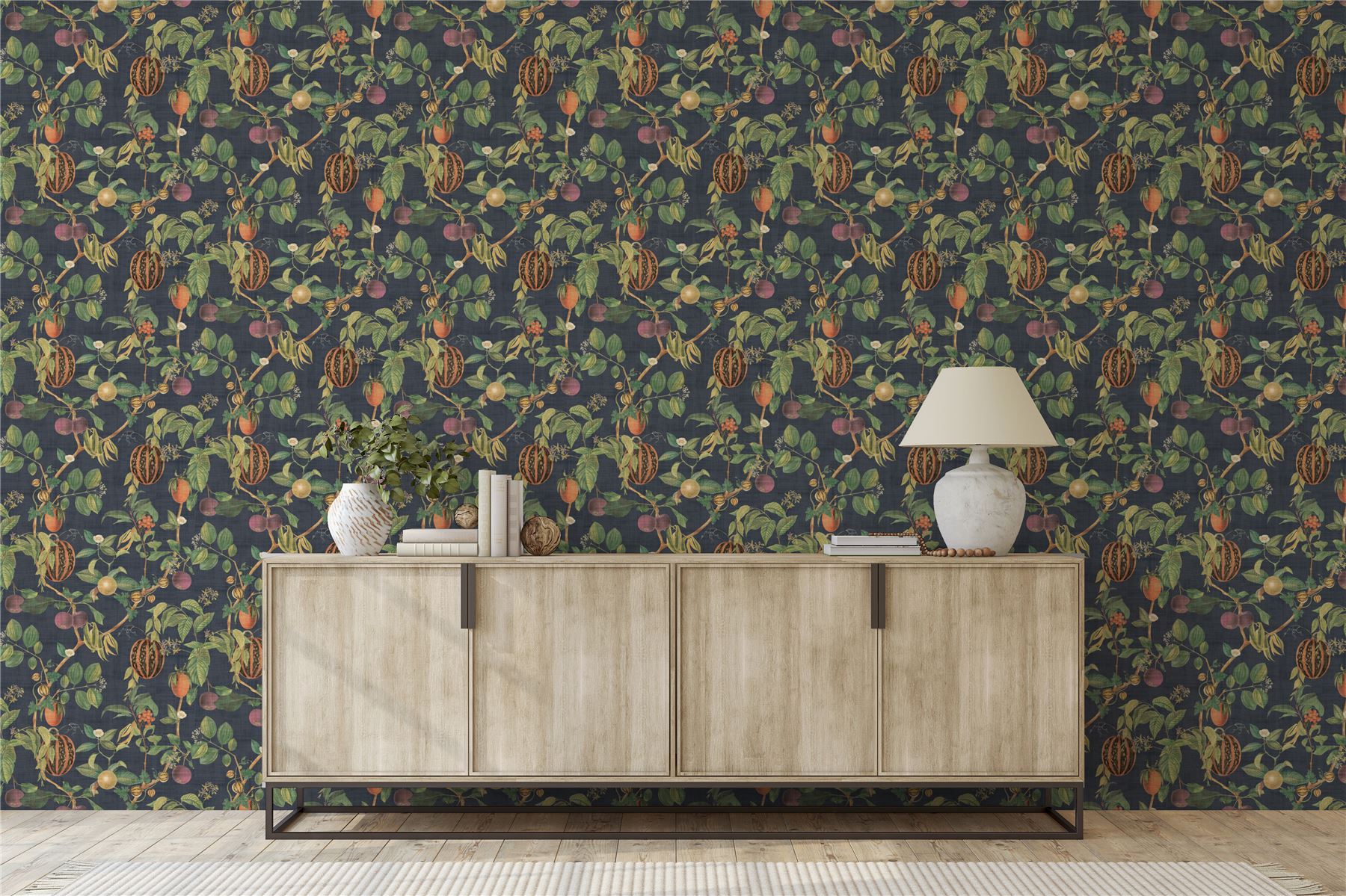 Tropic House Navy Wallpaper - Esselle Home