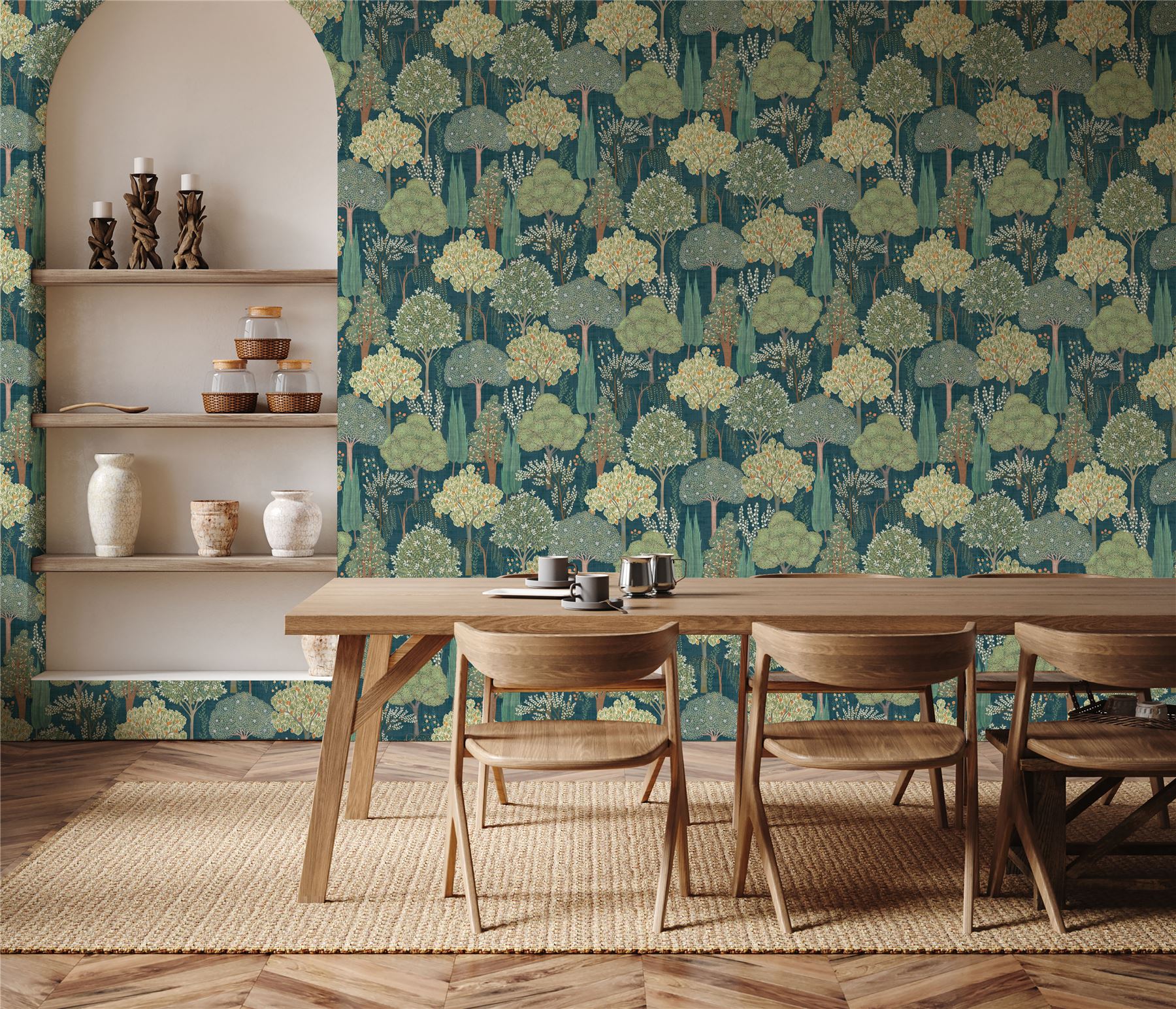 Persian Oasis Navy/Green Wallpaper