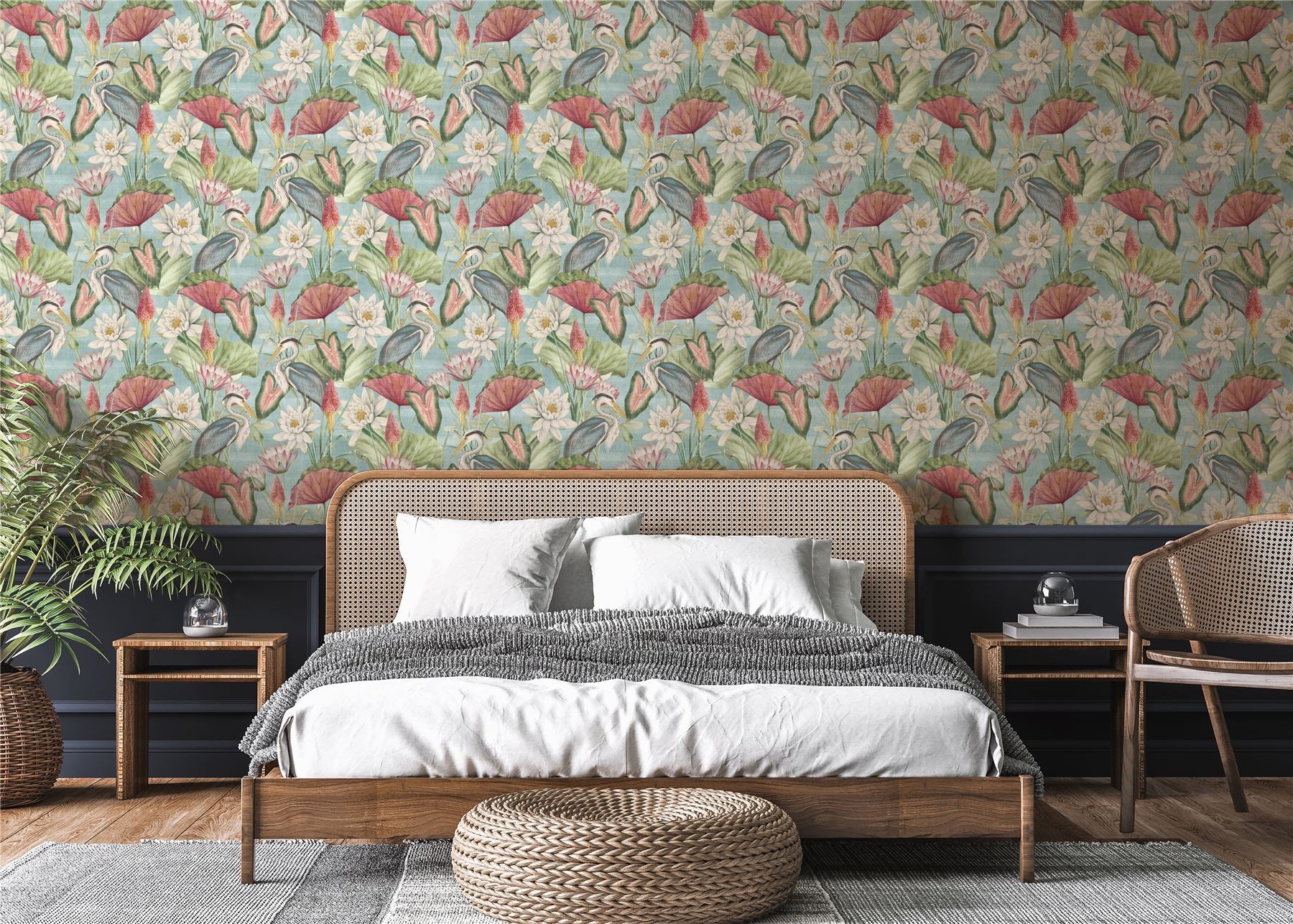 Waterlily Lake Soft Blue Wallpaper