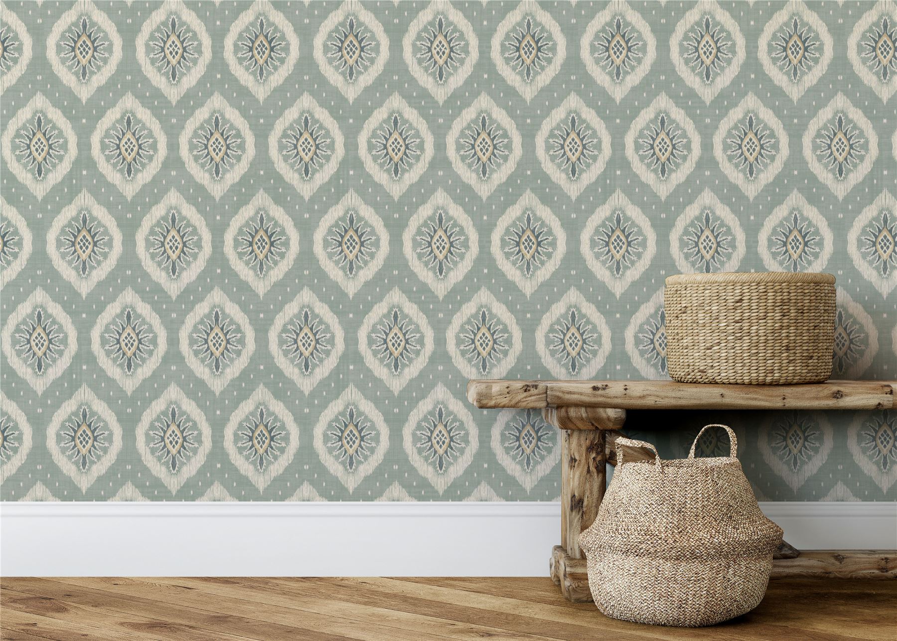 Odina Ikat Seafoam Wallpaper - Esselle Home