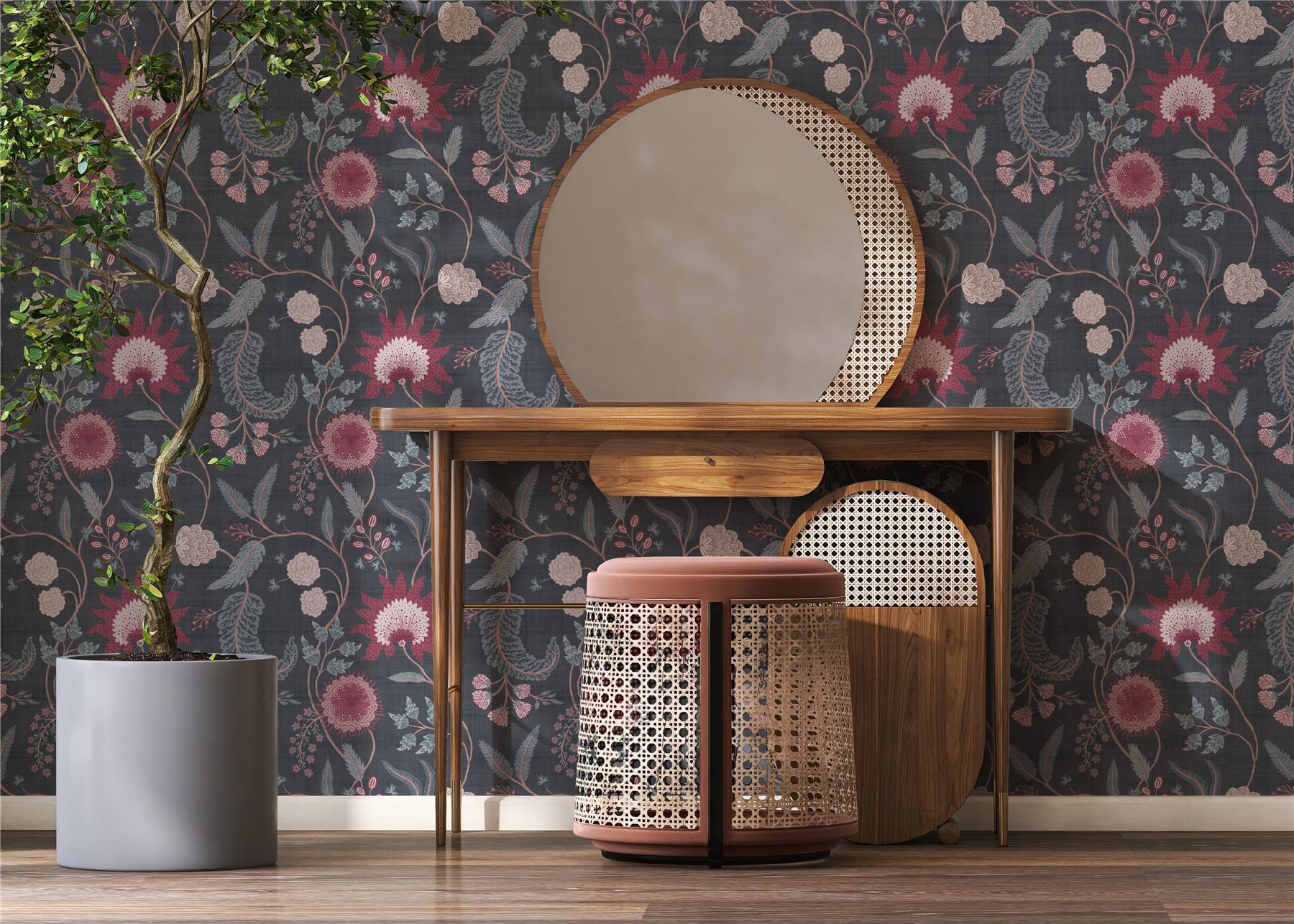 Fable Trail Navy/Berry Wallpaper