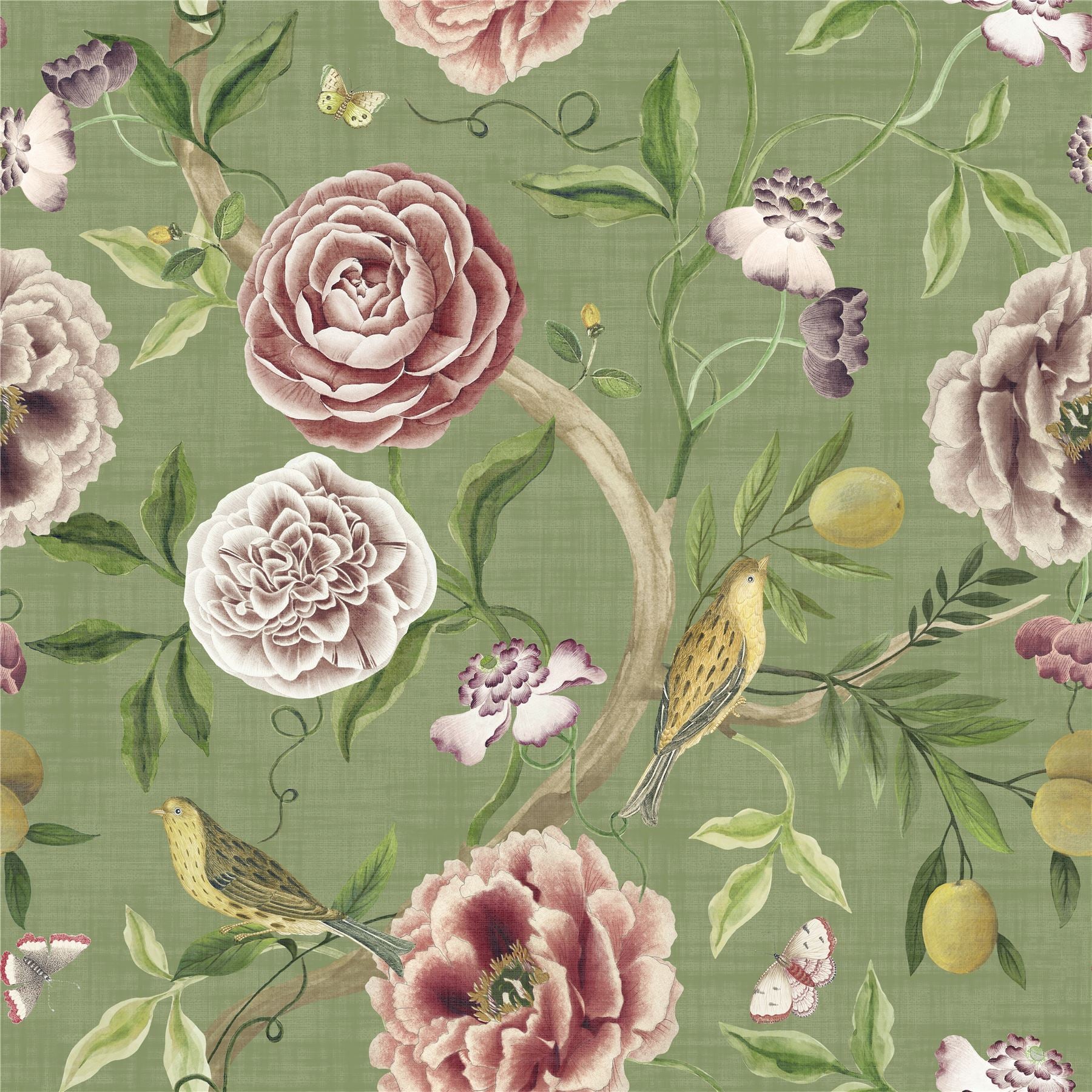 Chinoiserie Garden Spring Green Fabric Cut Length