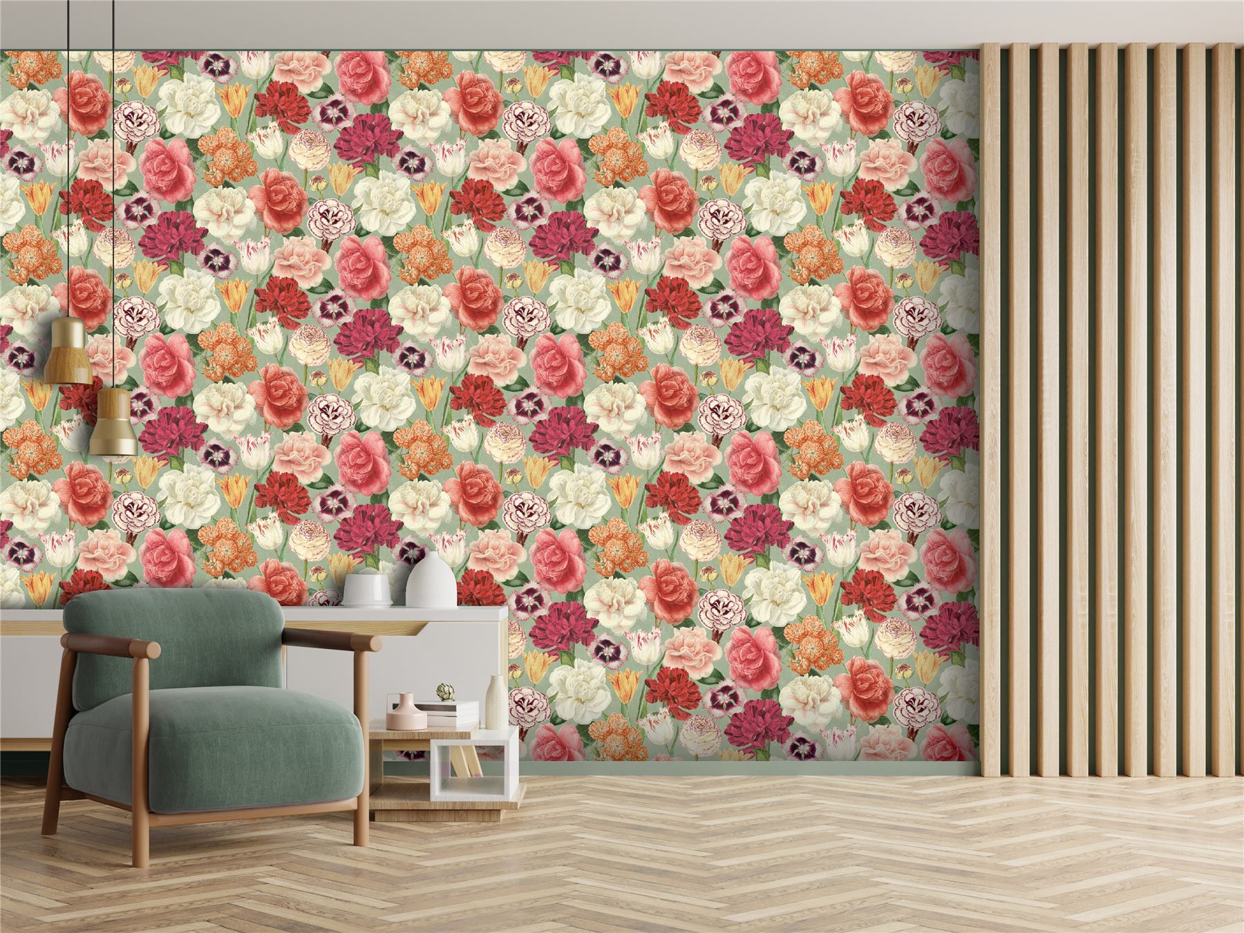 RHS Blooming Bouquet Sage Wallpaper