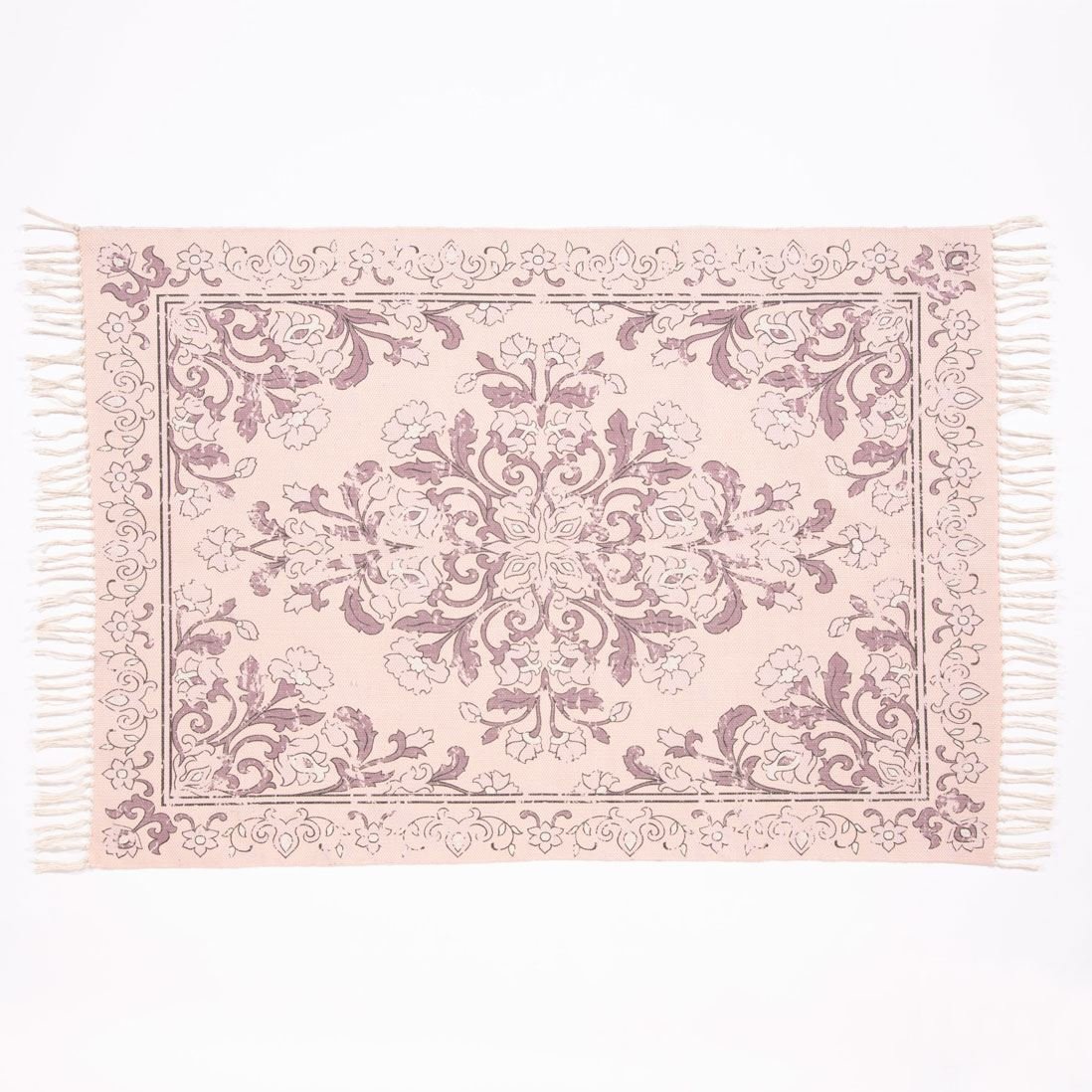 Kew Antique Printed 120x170cm Mauve Rug with Tassel - Esselle Home