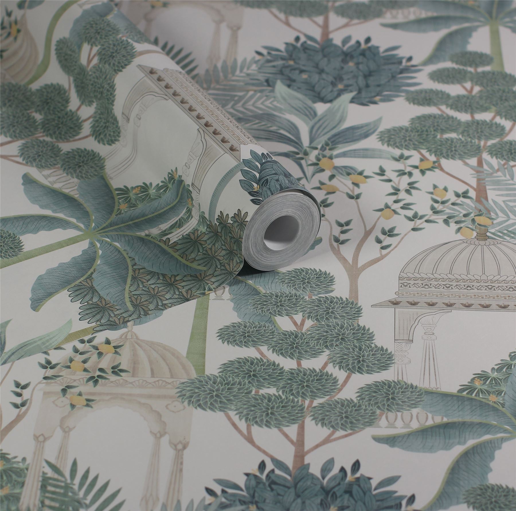 Exotic Pavilion Parchment/Green Wallpaper