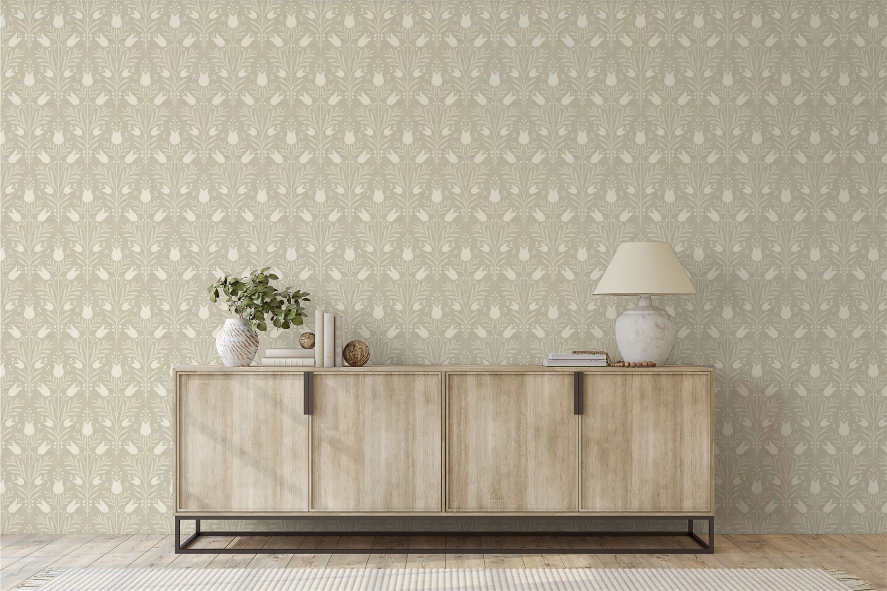 Heritage Tulip Taupe Wallpaper