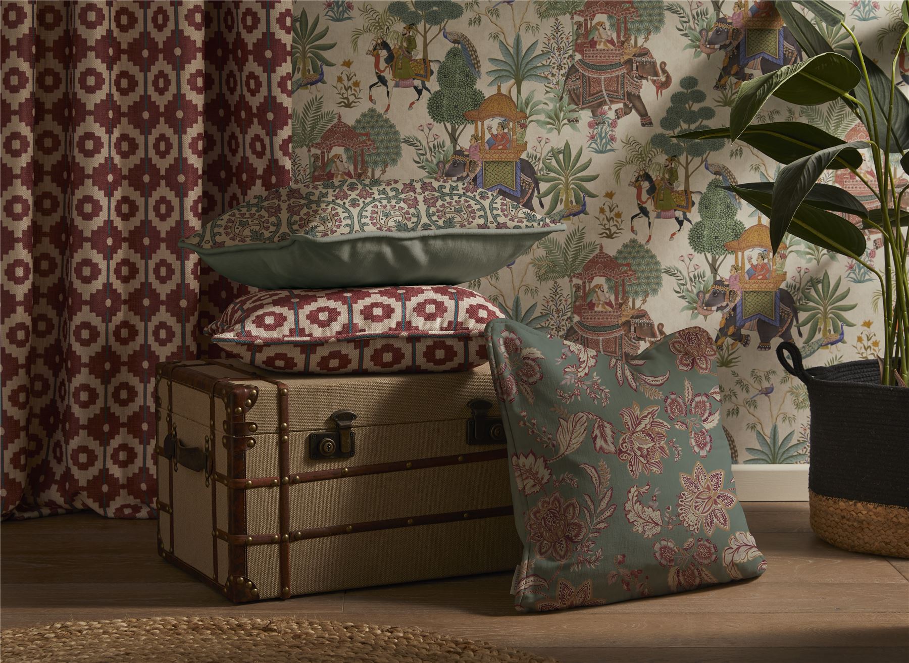 Veda Linen Teal/Raspberry Cushion