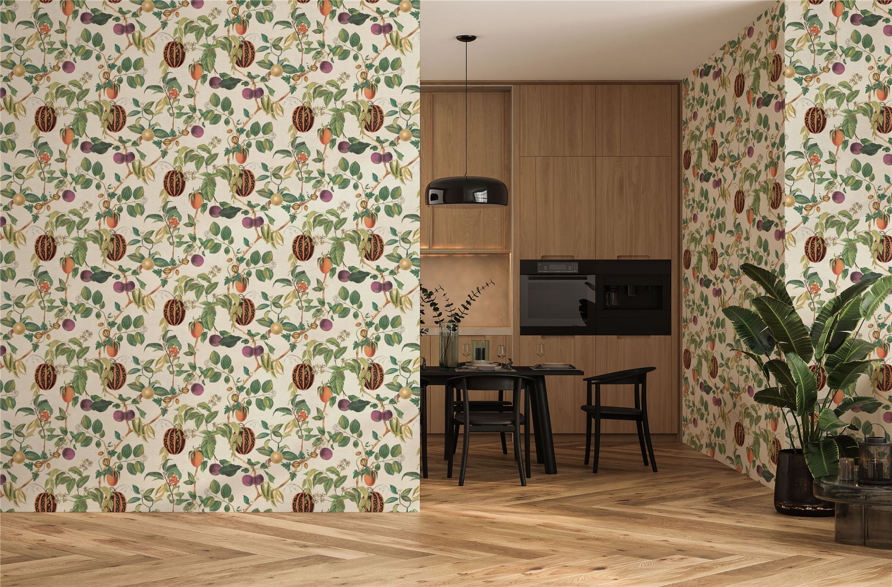 Tropic House Parchment/Green Wallpaper