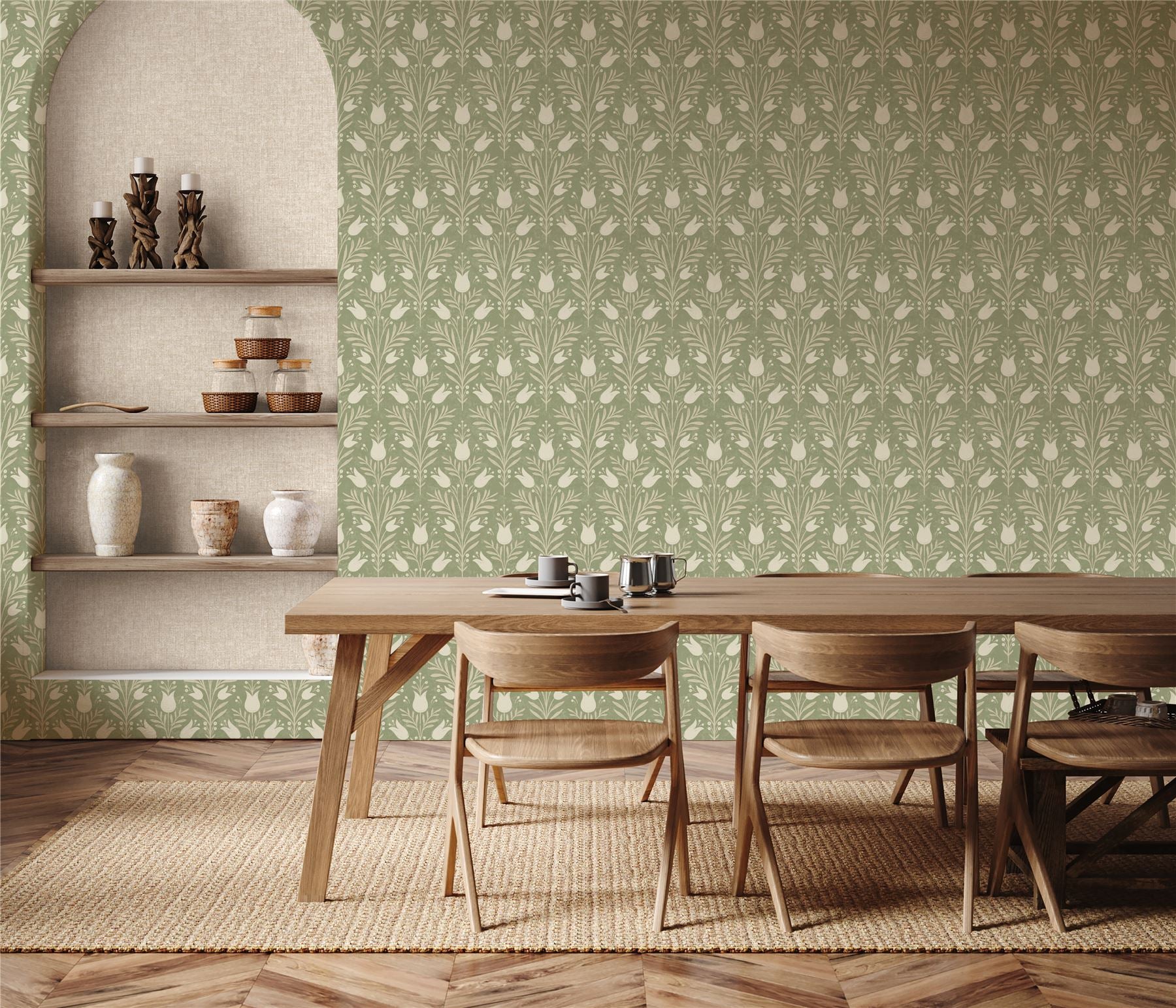 Heritage Tulip Spring Green Wallpaper