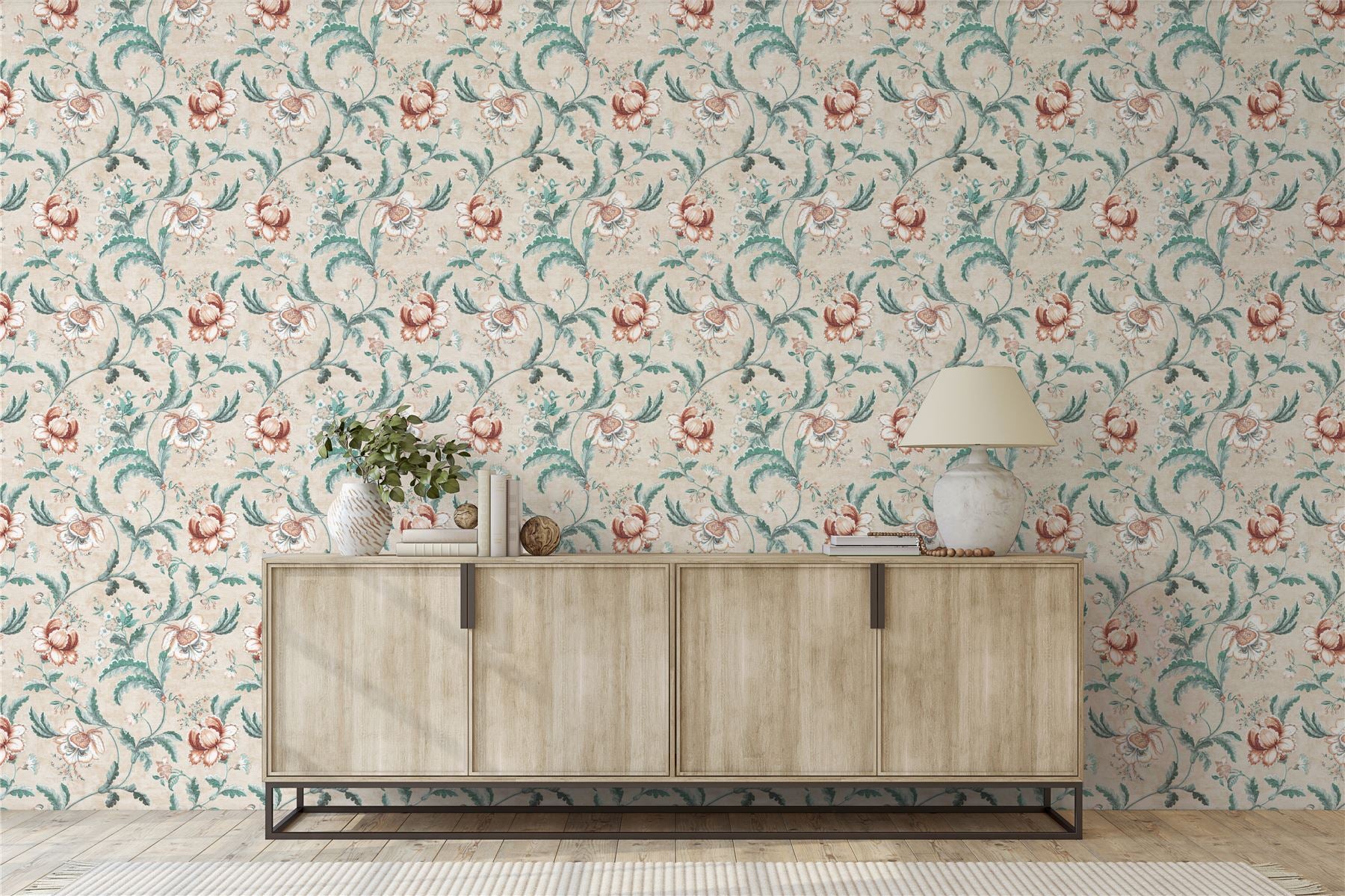 Tapestry Floral Natural/Spice Wallpaper - Esselle Home