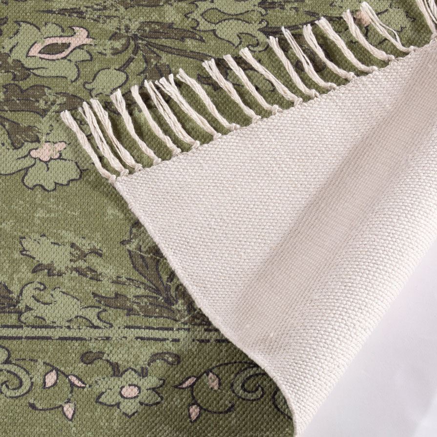 Kew Antique Printed 120x170cm Olive Rug with Tassel - Esselle Home
