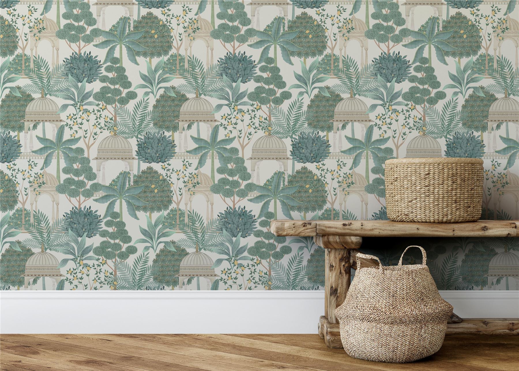 Exotic Pavilion Parchment/Green Wallpaper - Esselle Home