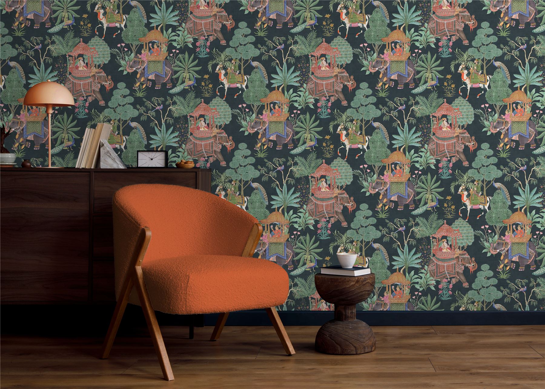 Emperor's Garden Black Multicoloured Wallpaper - Esselle Home