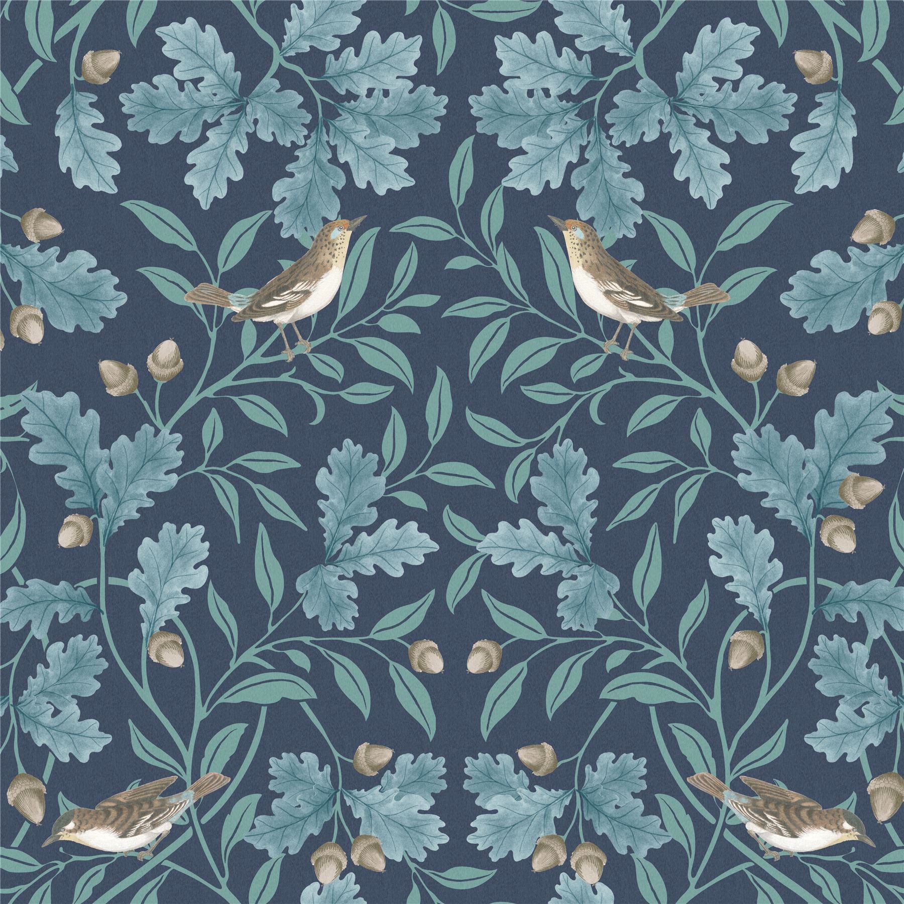 RHS Woodland Songbirds Navy Wallpaper - Esselle Home