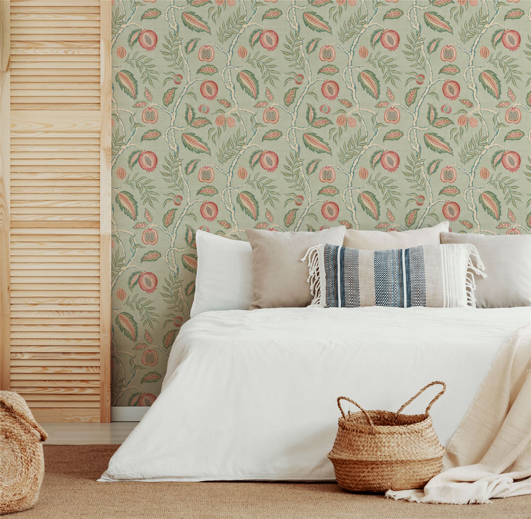 Fruits of Paradise Soft Green Wallpaper