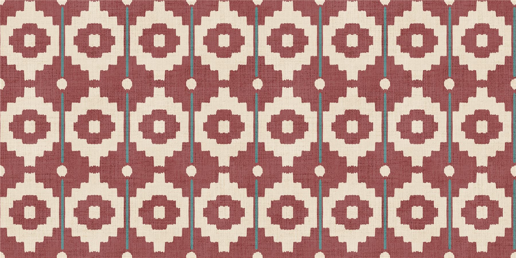 Santiago Geo Red/Teal Fabric Cut Length