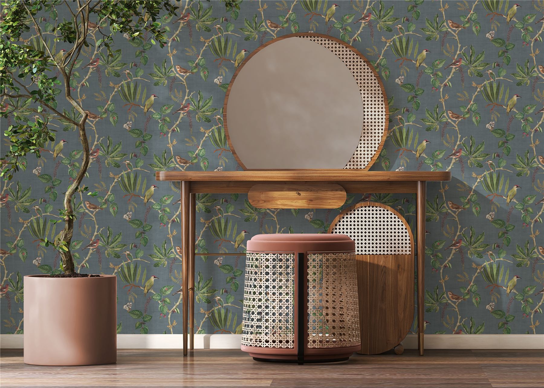 Hill Top Garden Slate Blue Wallpaper - Esselle Home