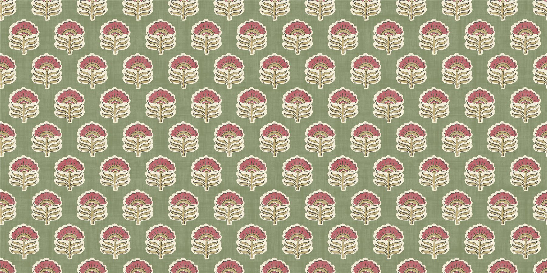 Wallington Floral Moss/Raspberry Curtain