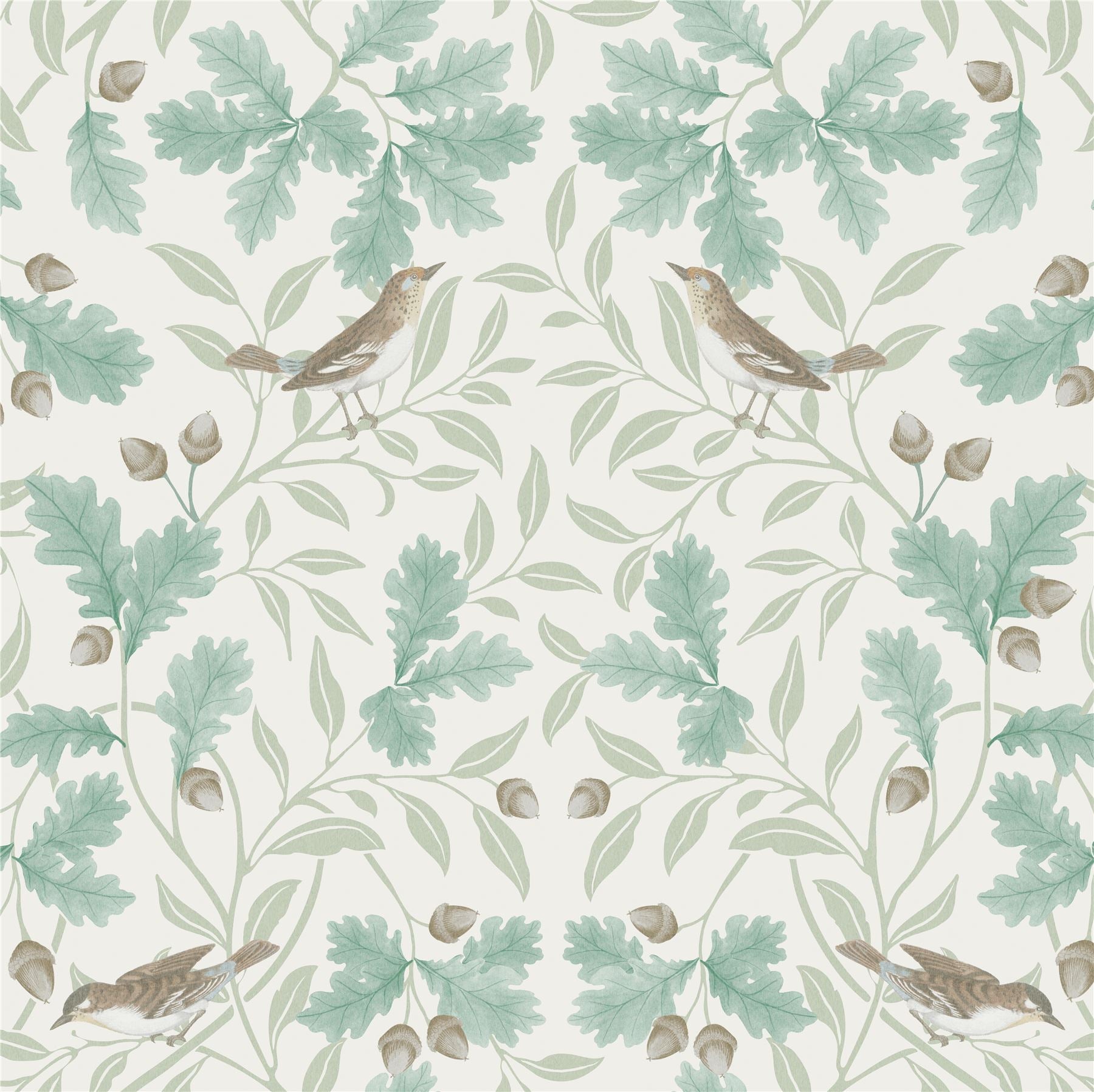 RHS Woodland Songbirds Sage Wallpaper