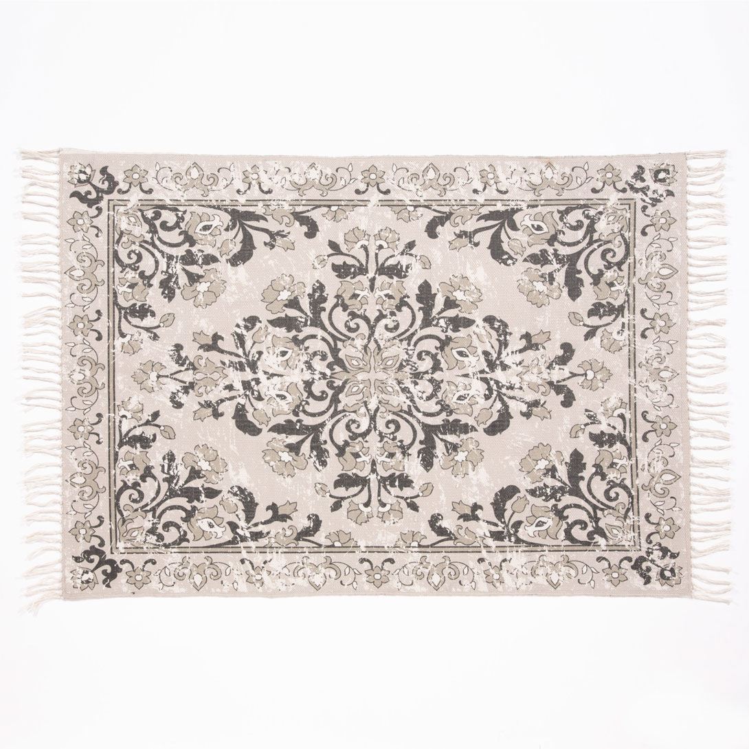 Kew Antique Printed 160x230cm Grey Rug with Tassel