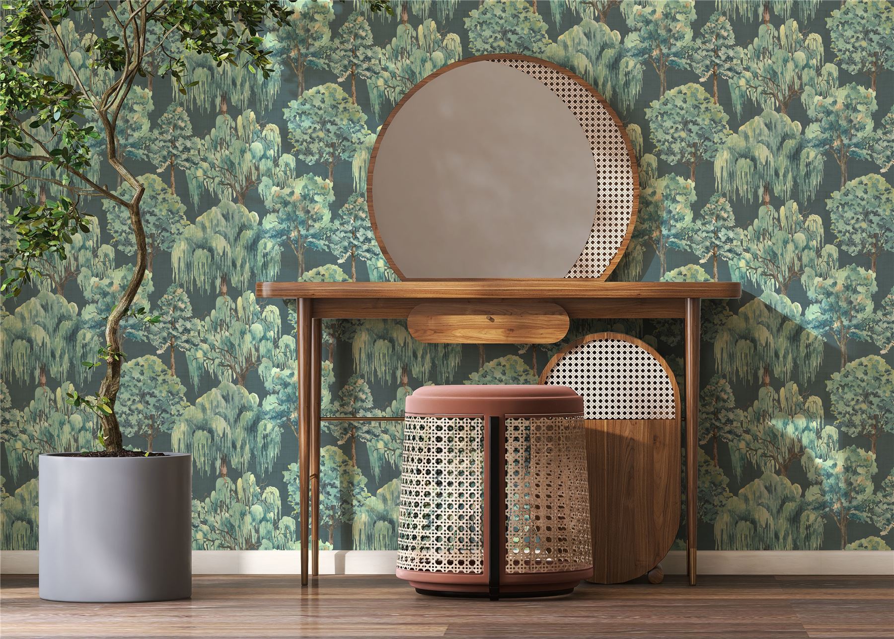 Whispering Willow Navy Wallpaper