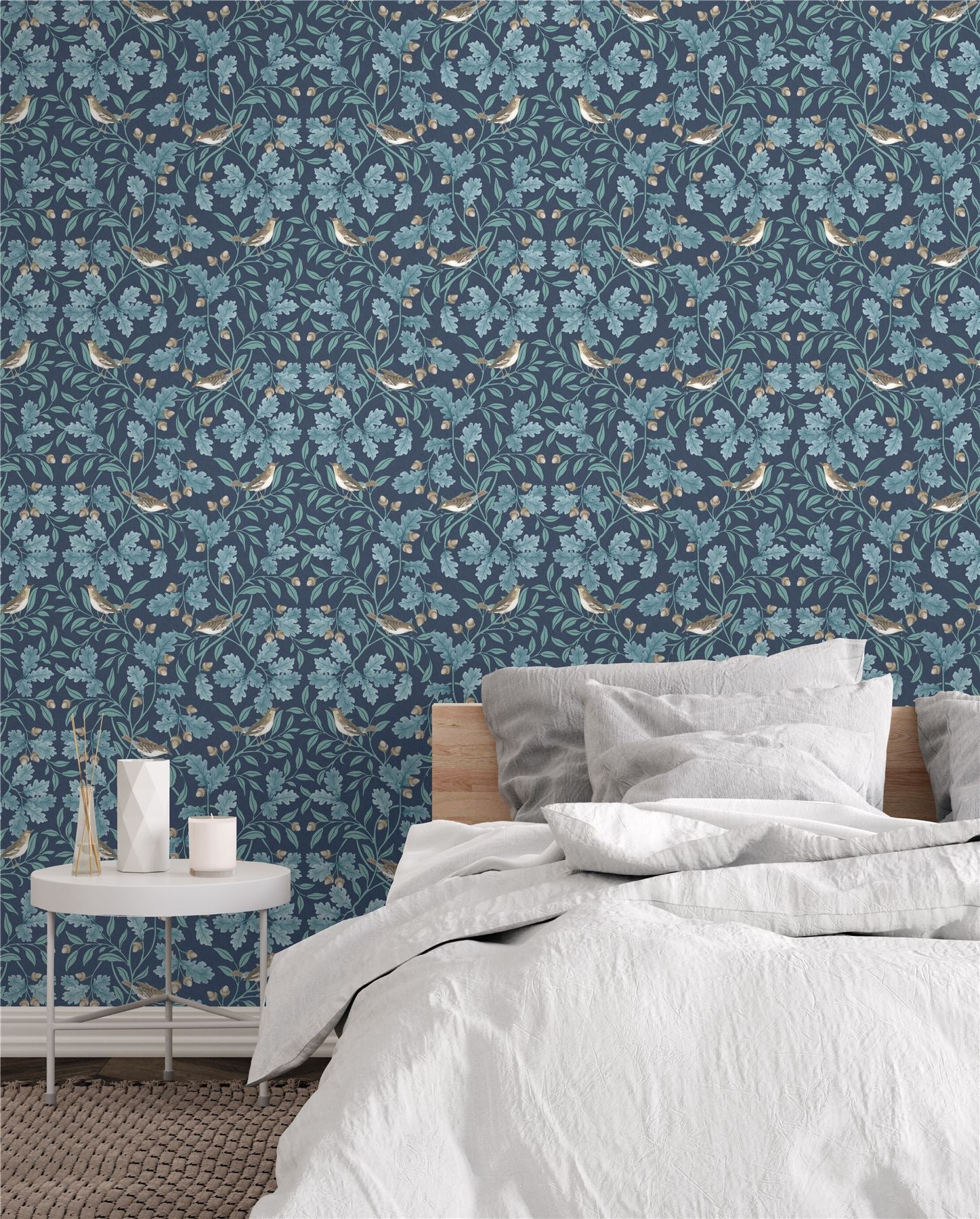RHS Woodland Songbirds Navy Wallpaper