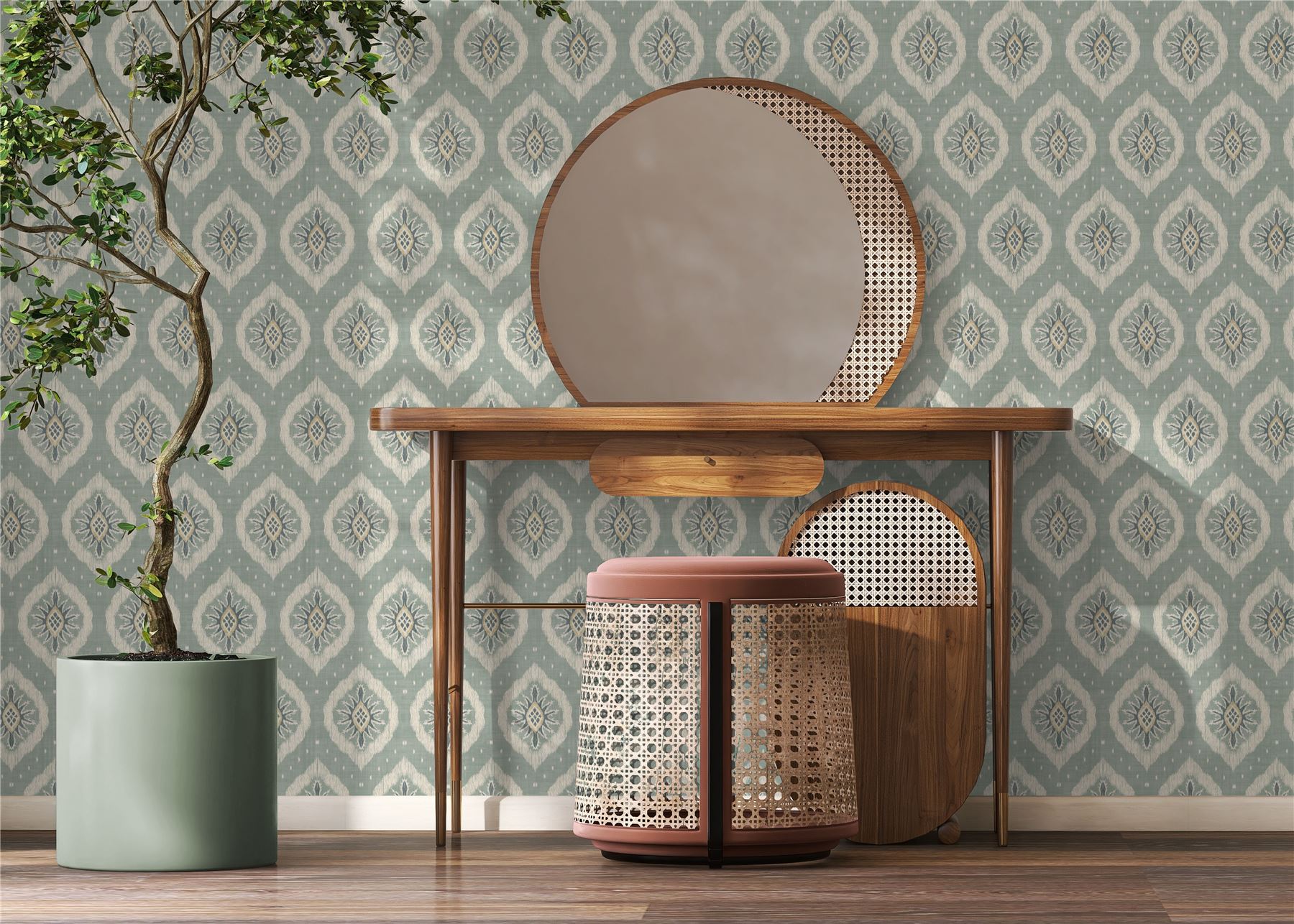 Odina Ikat Seafoam Wallpaper