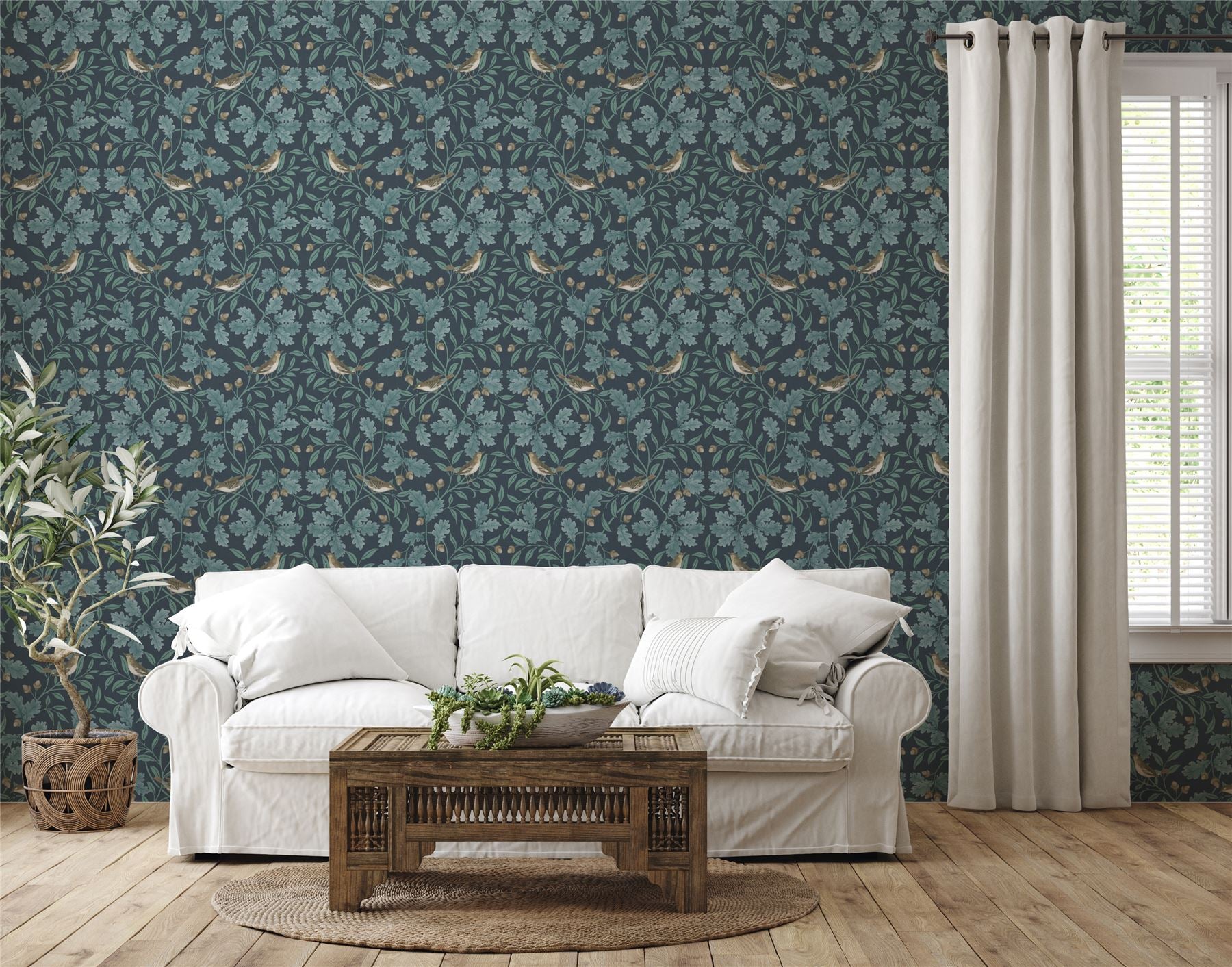 RHS Woodland Songbirds Navy Wallpaper