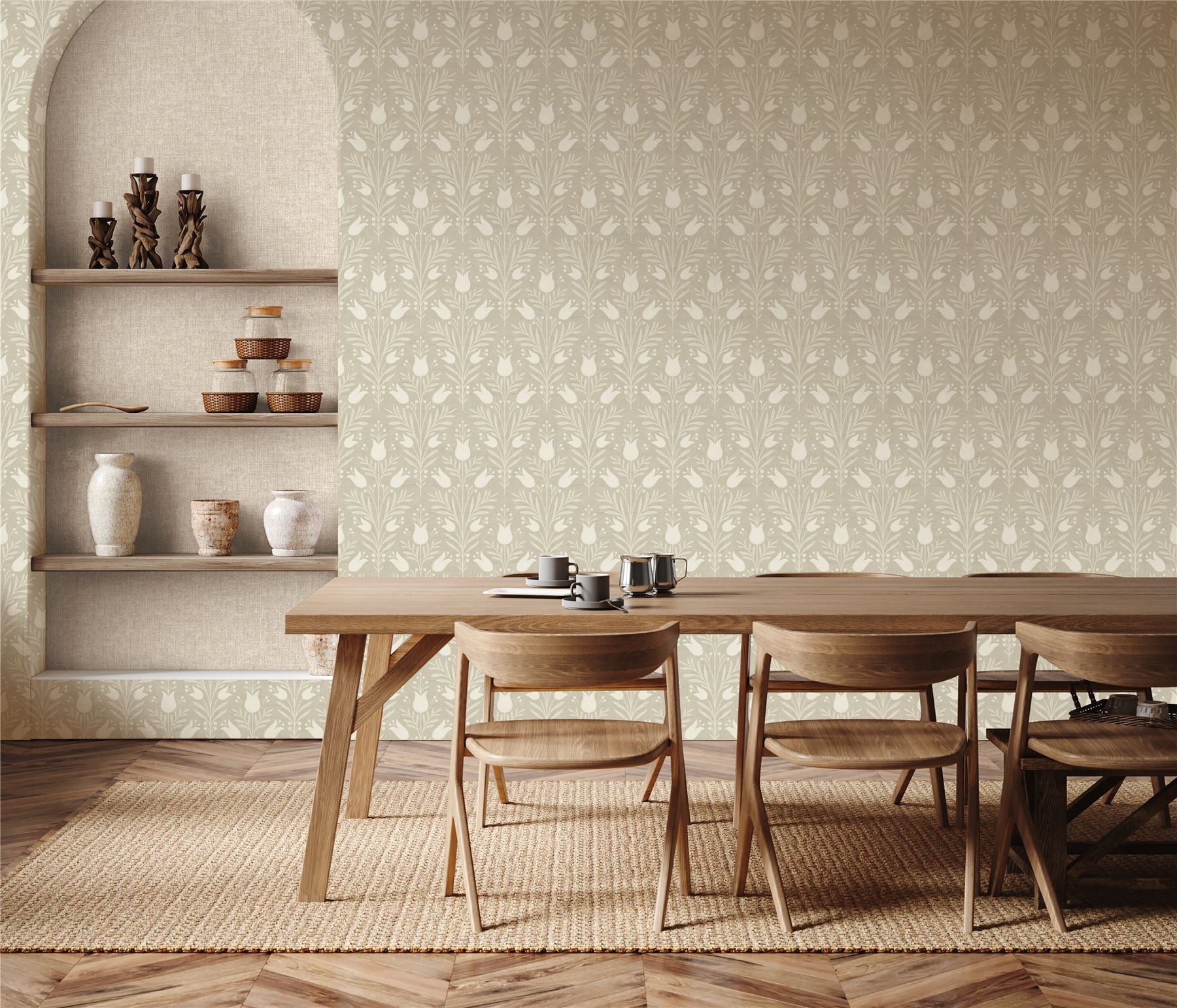 Heritage Tulip Taupe Wallpaper - Esselle Home