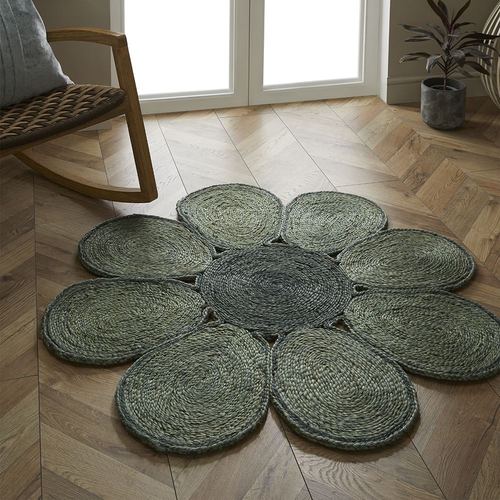 Spinningfields Single Flower Jute 120D Green Rug