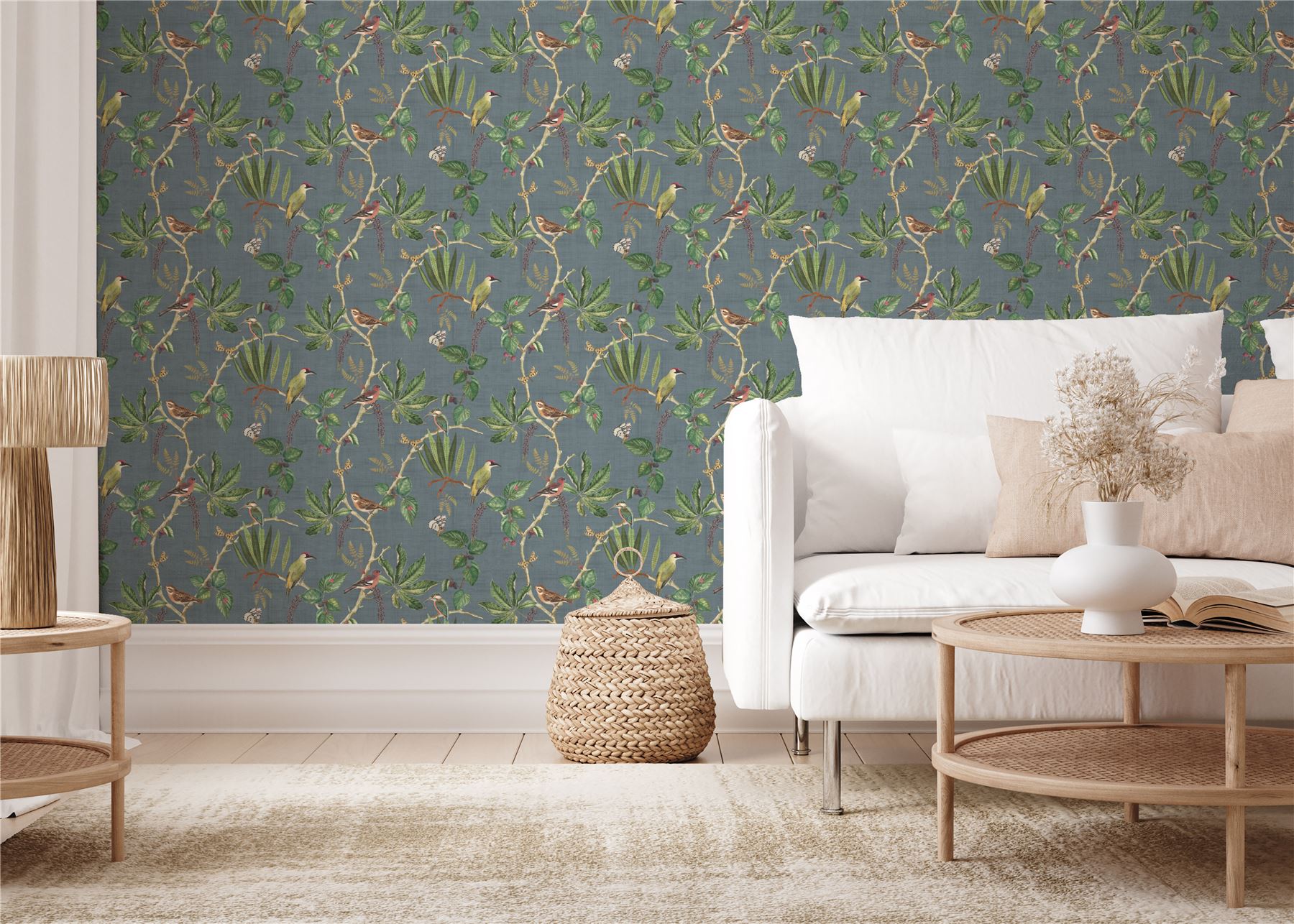 Hill Top Garden Slate Blue Wallpaper - Esselle Home