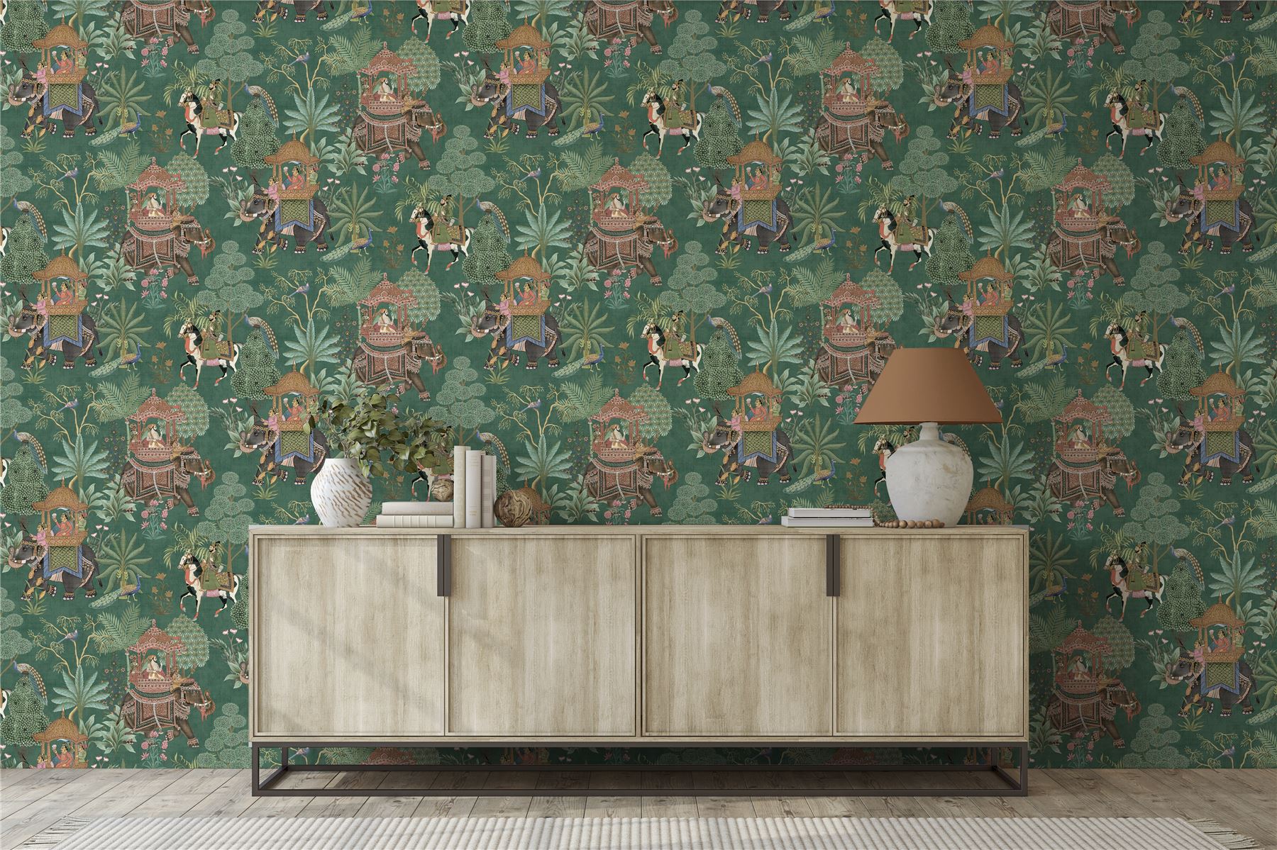 Emperor's Garden Emerald Multicoloured Wallpaper