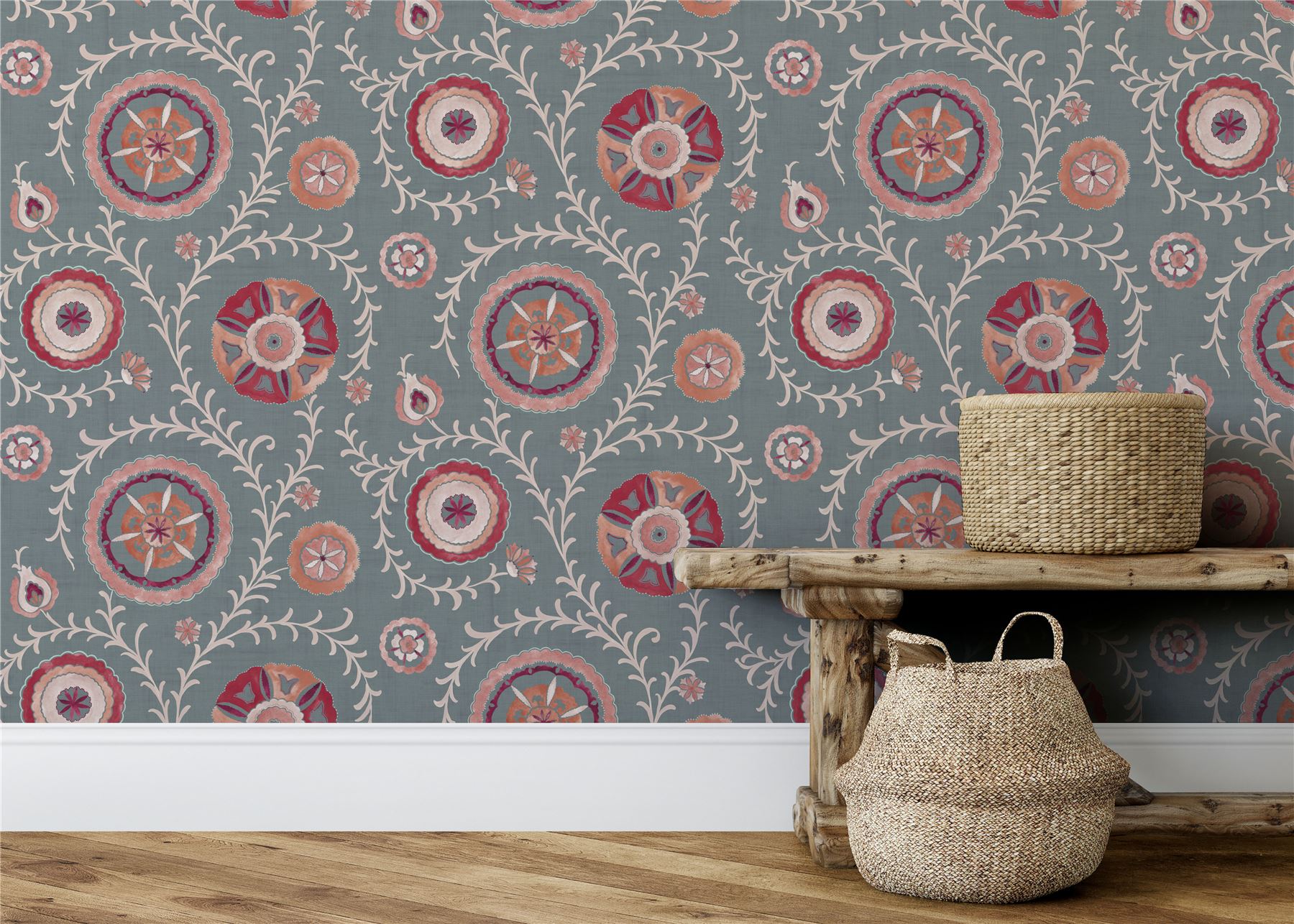 Nahlia Trail Spice/Blue Wallpaper - Esselle Home