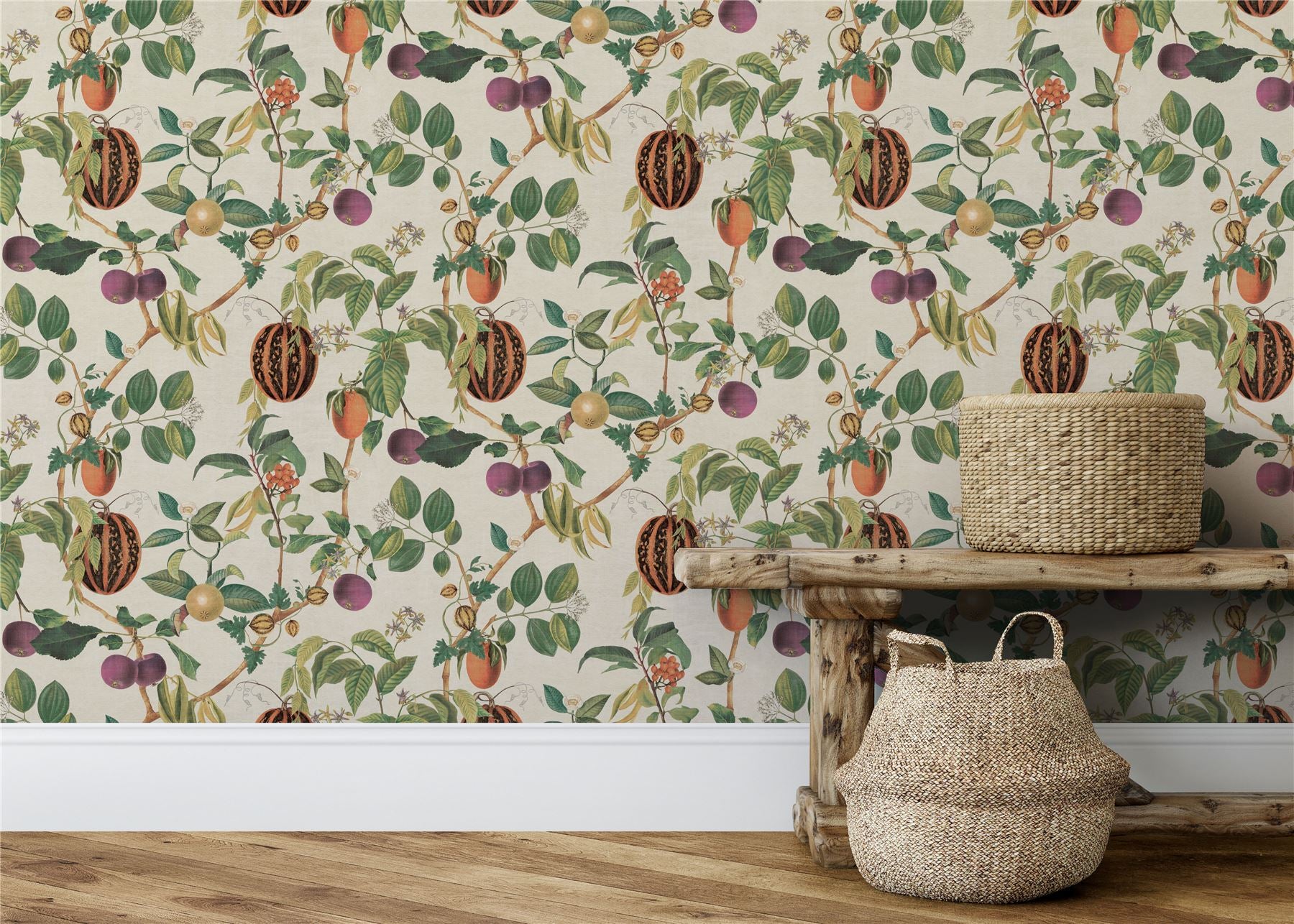 Tropic House Parchment/Green Wallpaper