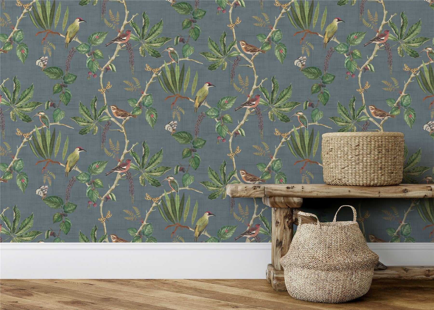 Hill Top Garden Slate Blue Wallpaper