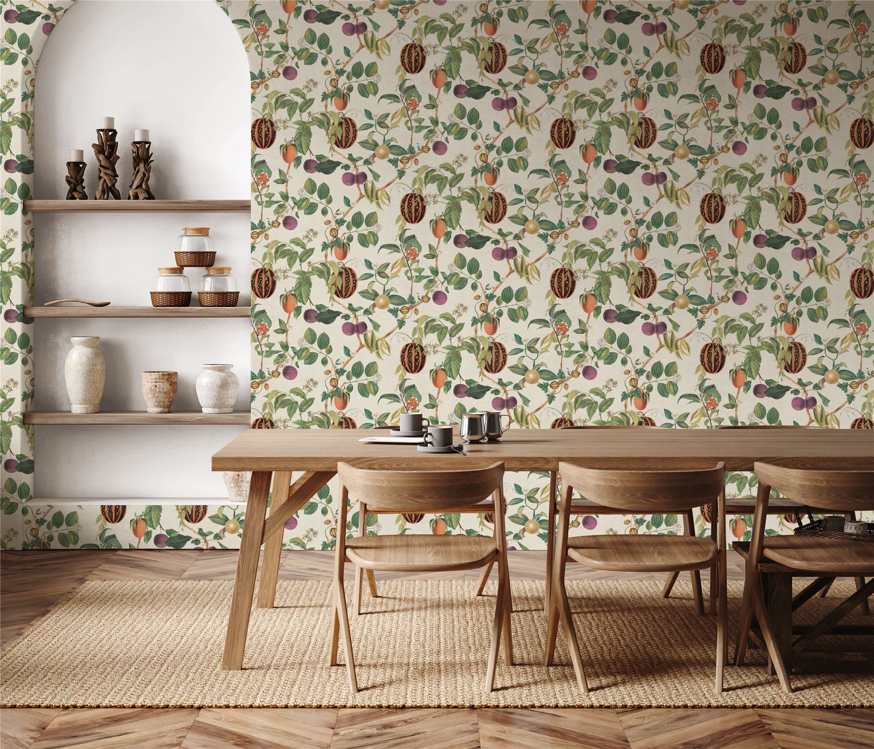 Tropic House Parchment/Green Wallpaper