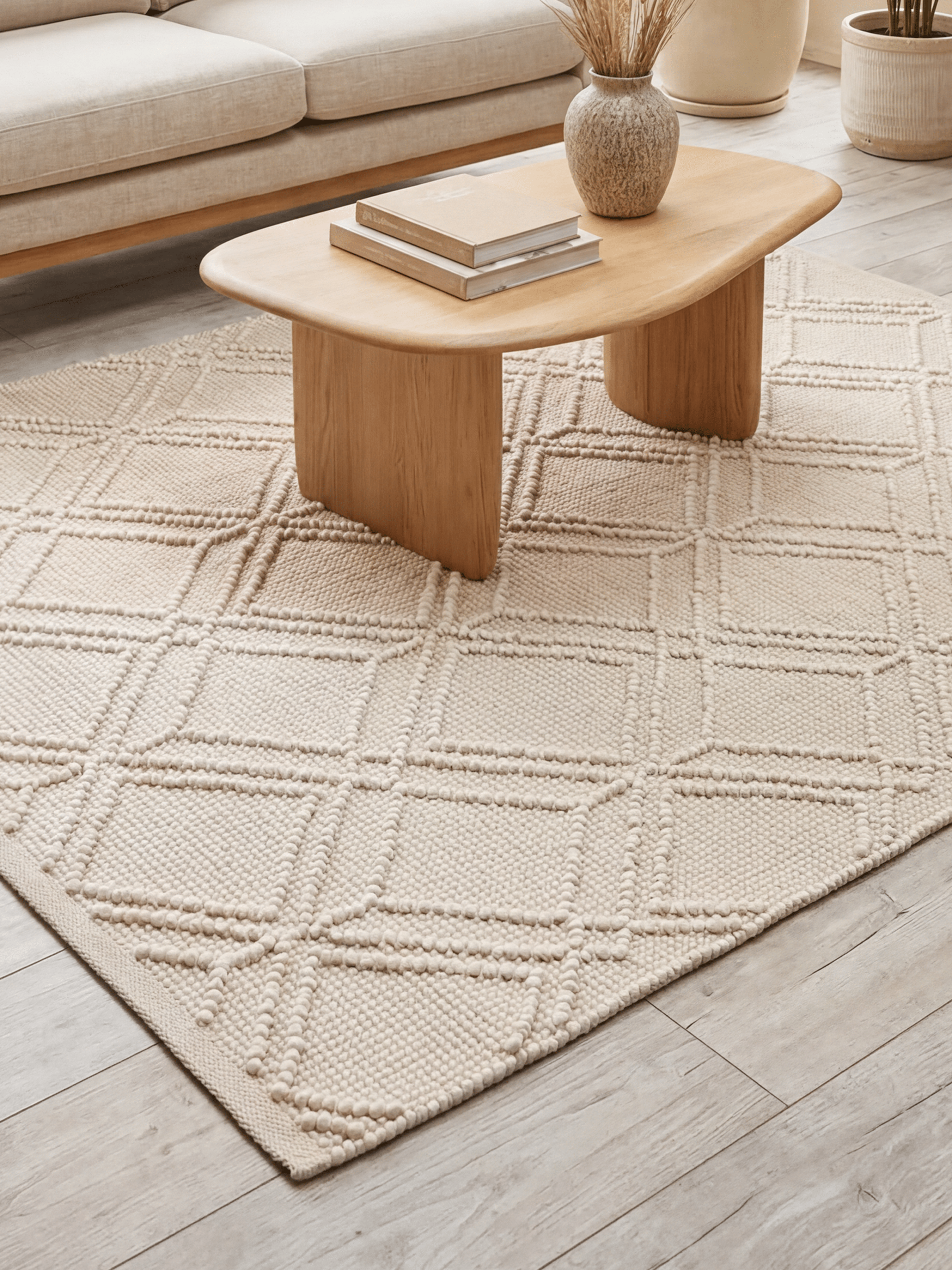 Blenheim Diamond 100% Pet 160x230cm Cream Rug - Esselle Home