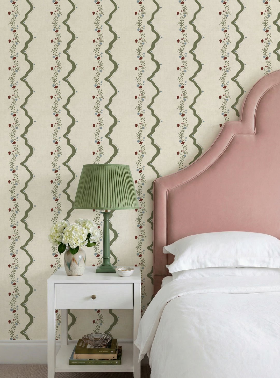 Rosie Posie Deep Sage & Beige Wallpaper - Esselle Home
