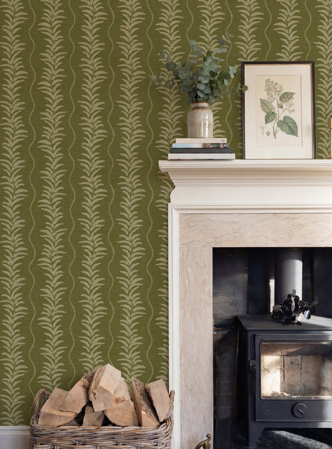 Fern Wave Olive Green Wallpaper - Esselle Home