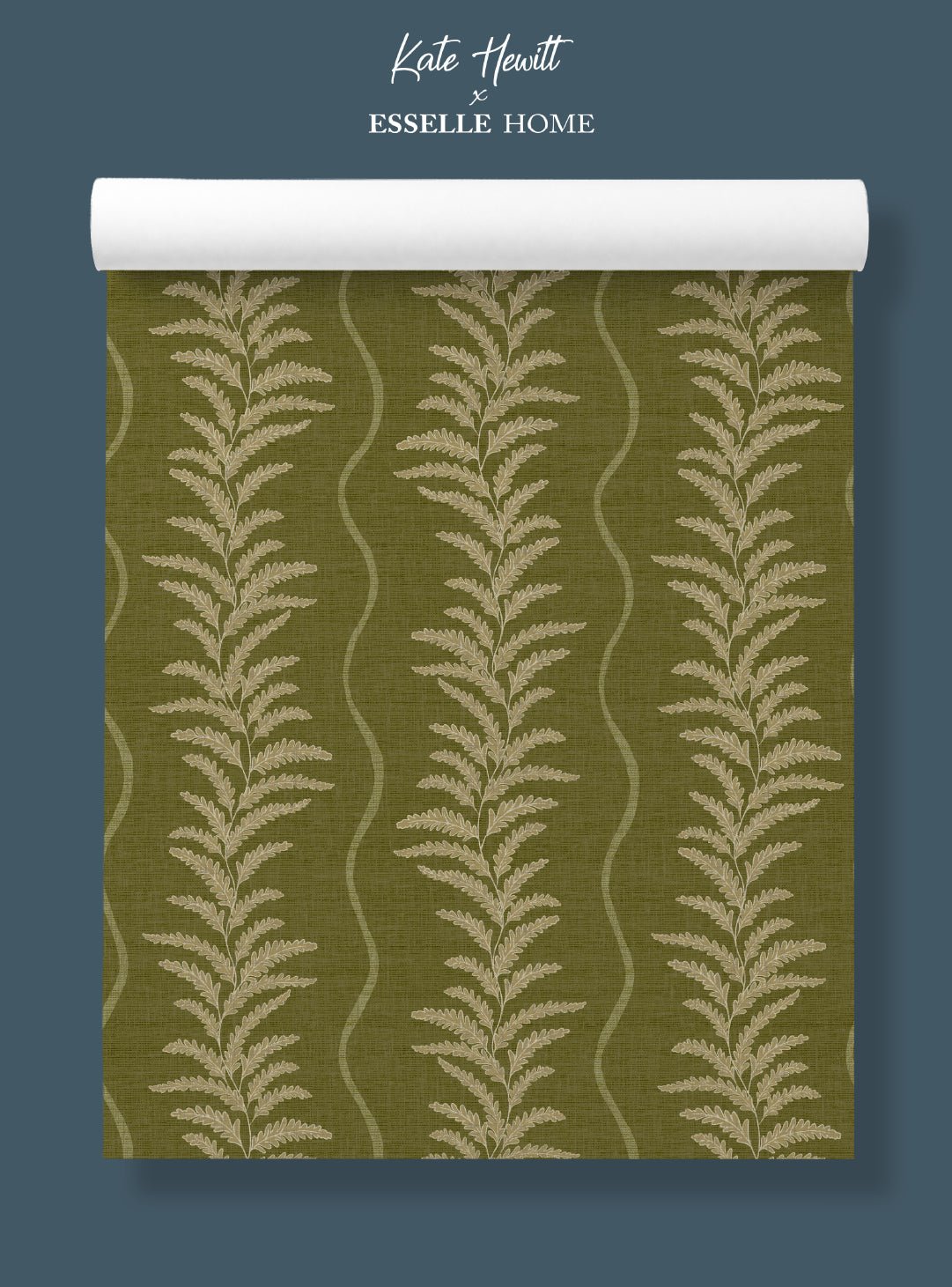 Fern Wave Olive Green Wallpaper - Esselle Home