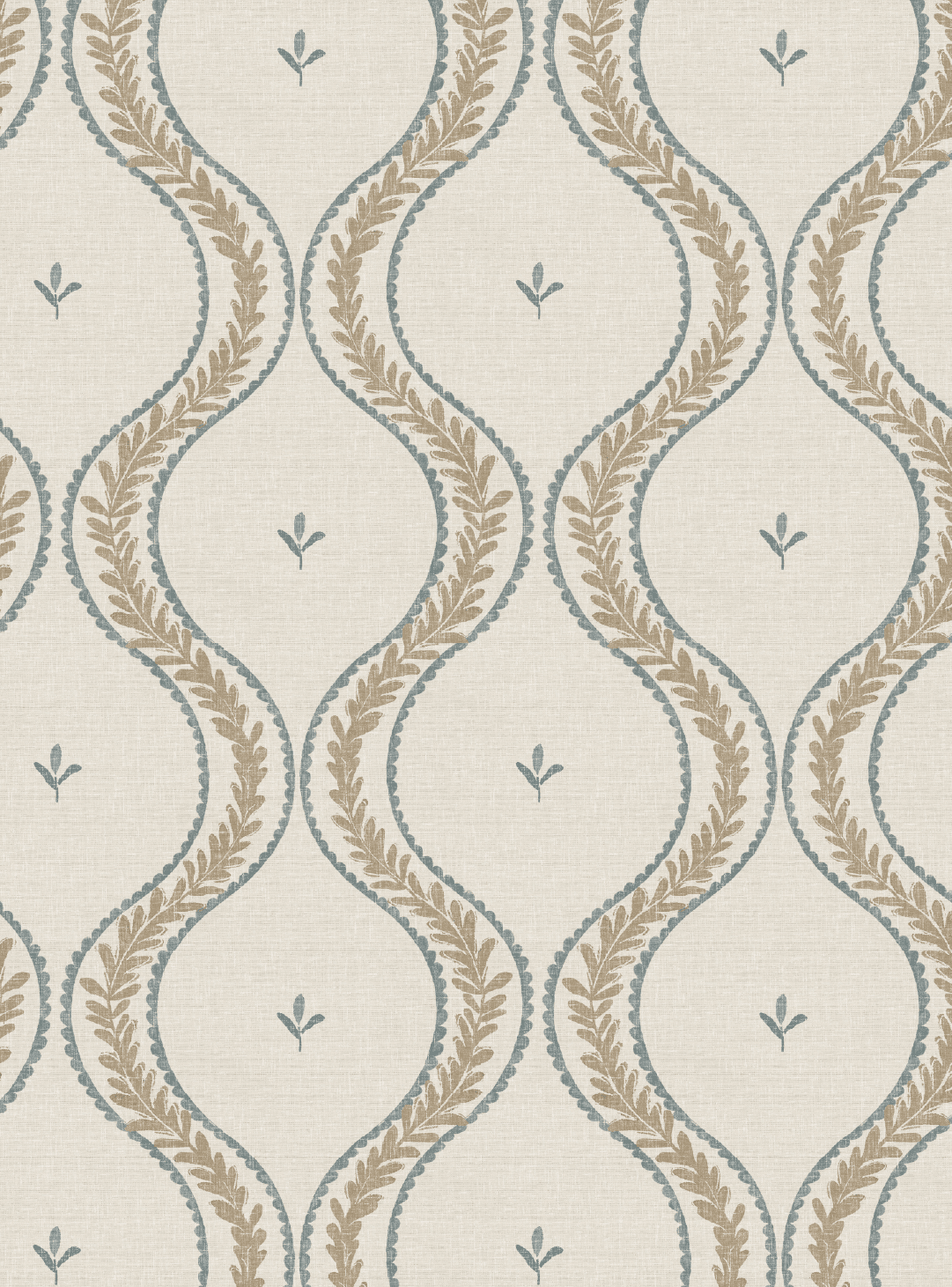 Garden Ogee Blue & Beige Wallpaper - Esselle Home