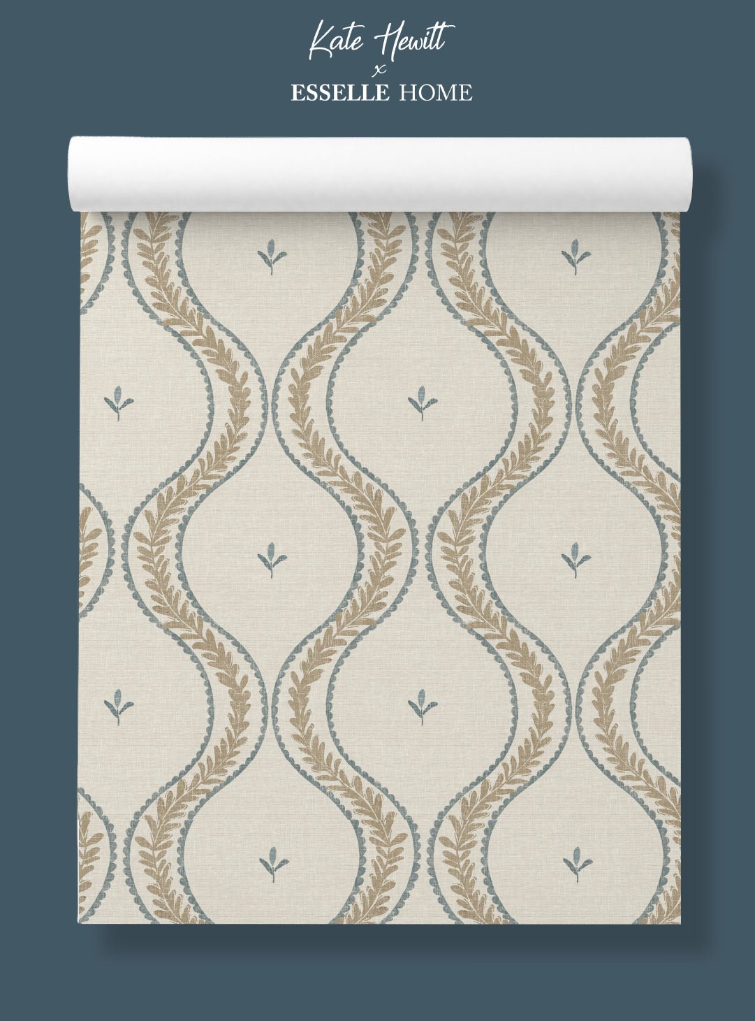 Garden Ogee Blue & Beige Wallpaper - Esselle Home
