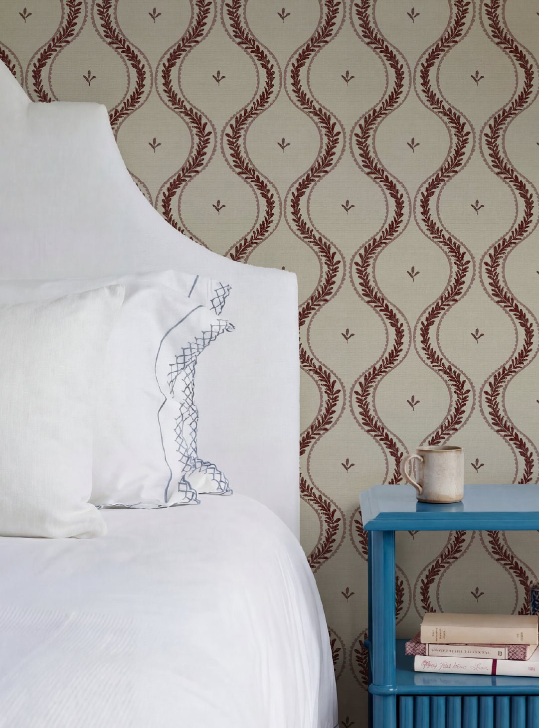 Garden Ogee Burgundy & Beige Wallpaper - Esselle Home