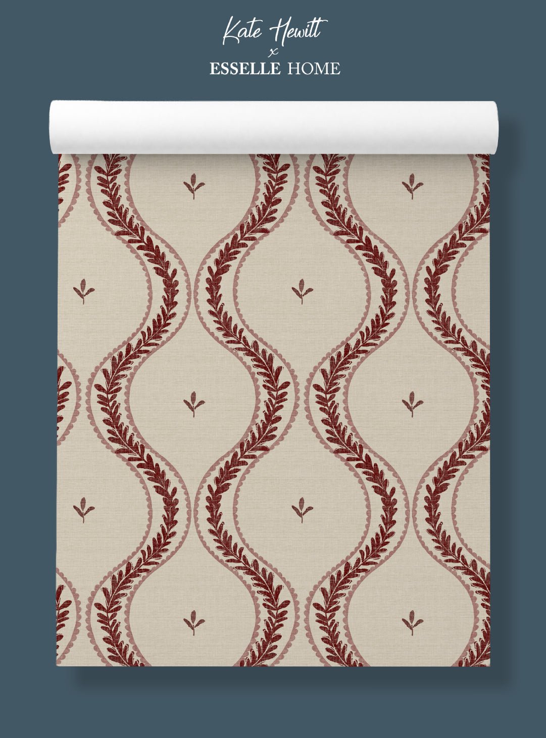 Garden Ogee Burgundy & Beige Wallpaper - Esselle Home