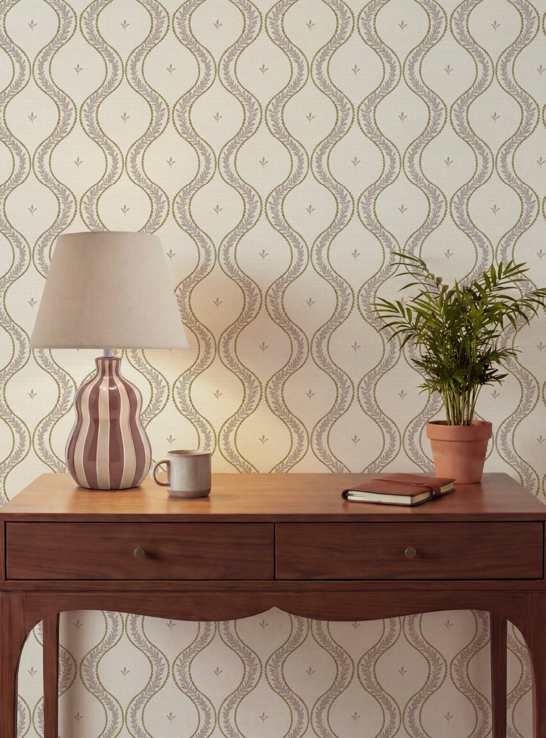 Garden Ogee Soft Pink & Beige Wallpaper - Esselle Home