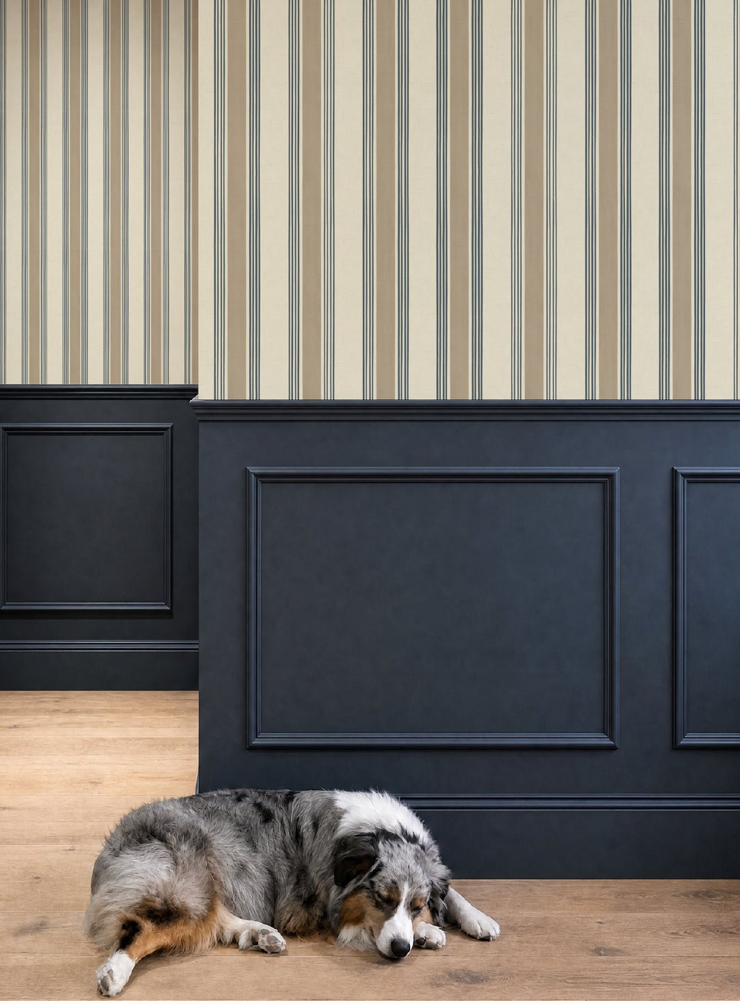 Old World Stripe Blue & Beige Wallpaper - Esselle Home