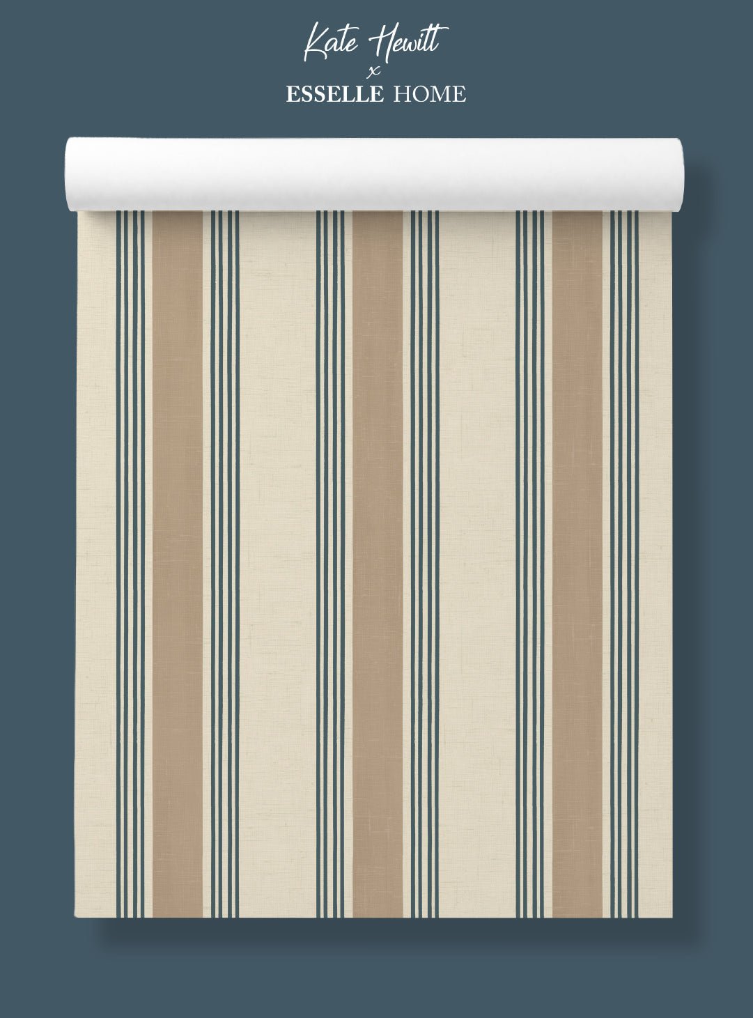 Old World Stripe Blue & Beige Wallpaper - Esselle Home