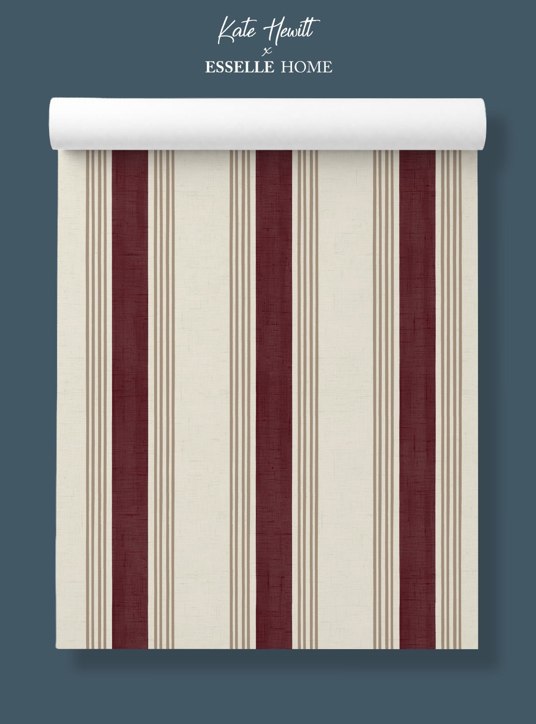 Old World Stripe Burgundy & Beige Wallpaper - Esselle Home